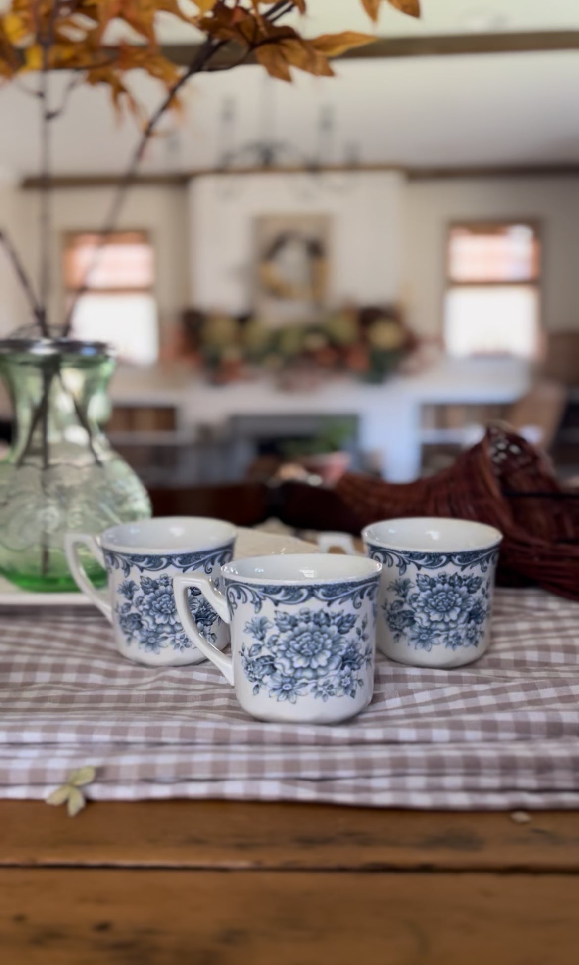 Set of 3 Blue Floral Teacups made in England