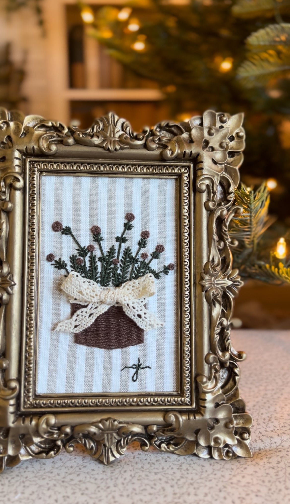 Large Basket of Winter Greens Embroidery Frame
