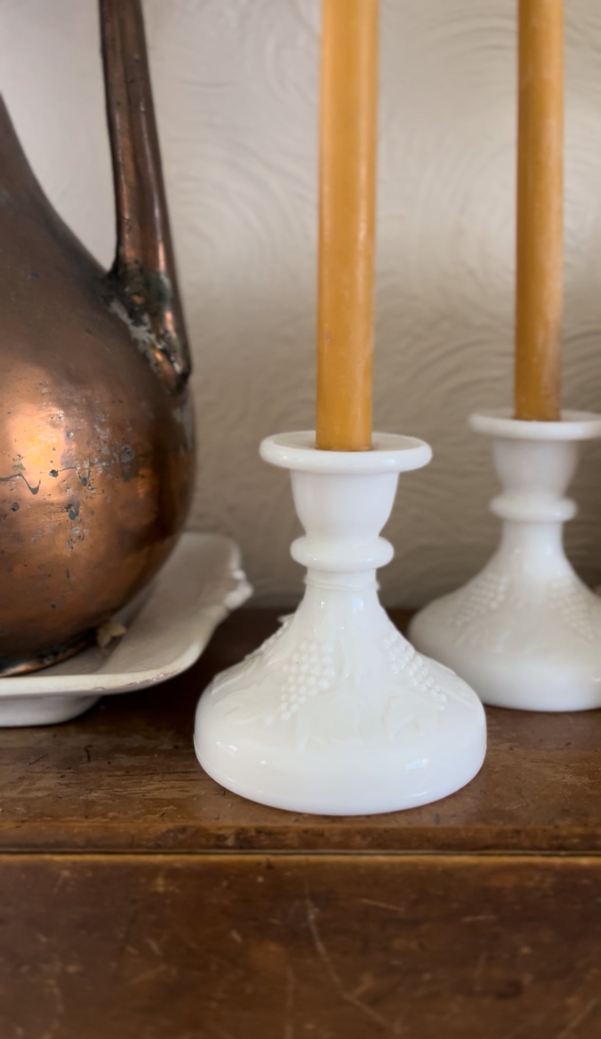 Set of 2 Milk Glass Candle Holders