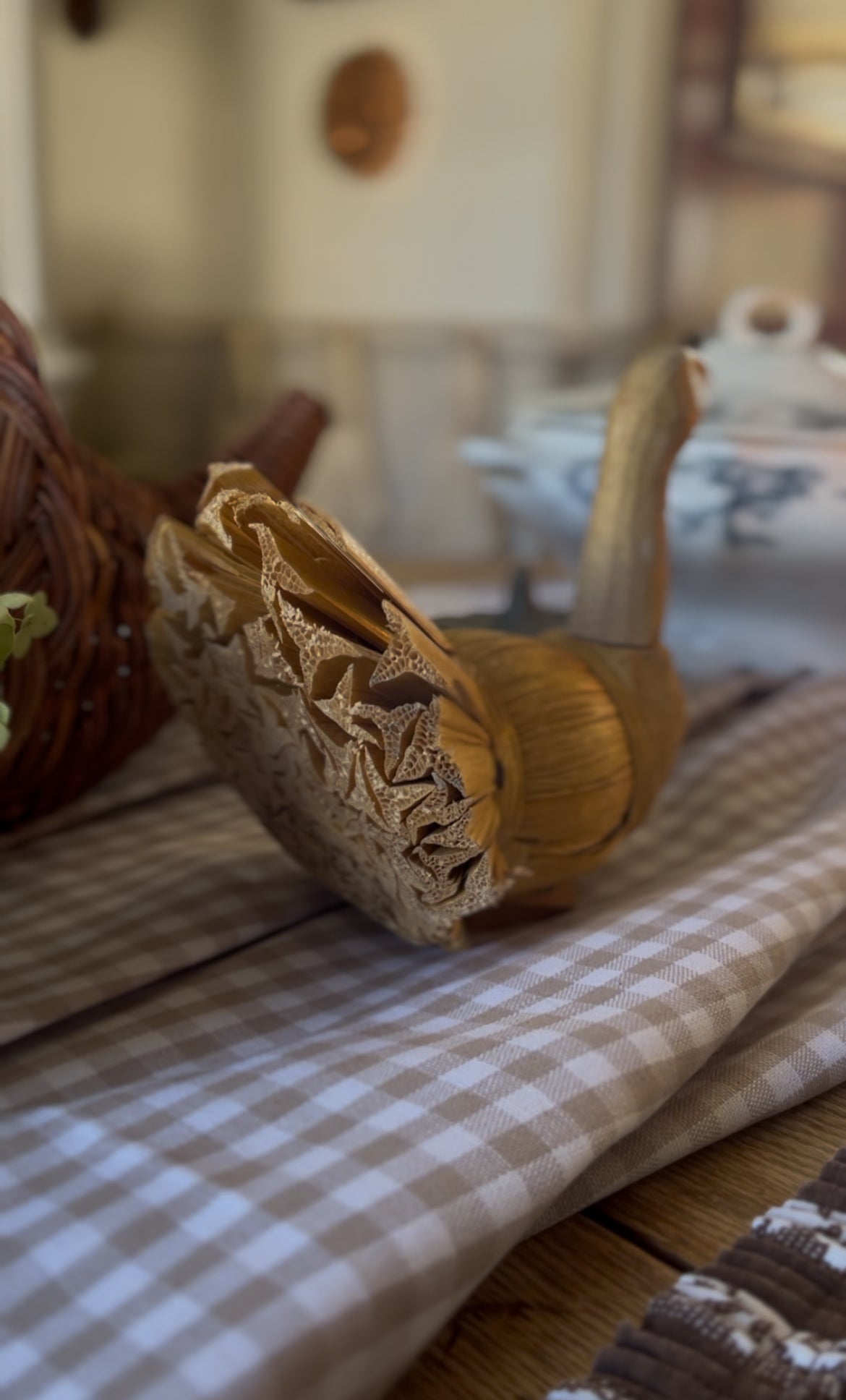 Vintage Straw and Wood Turkey