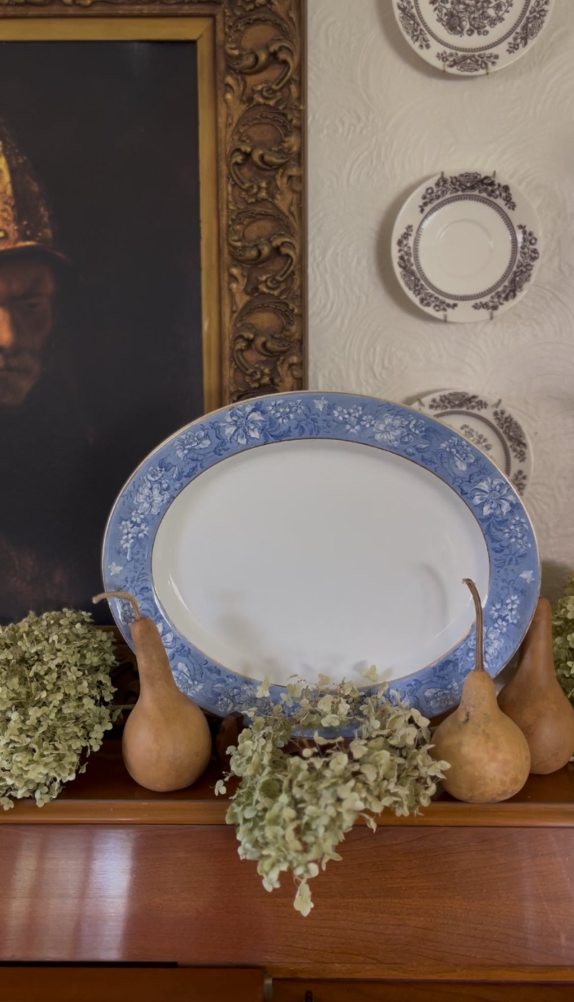 Soho Pottery Blue Transferware Platter with Gold Triming made in England