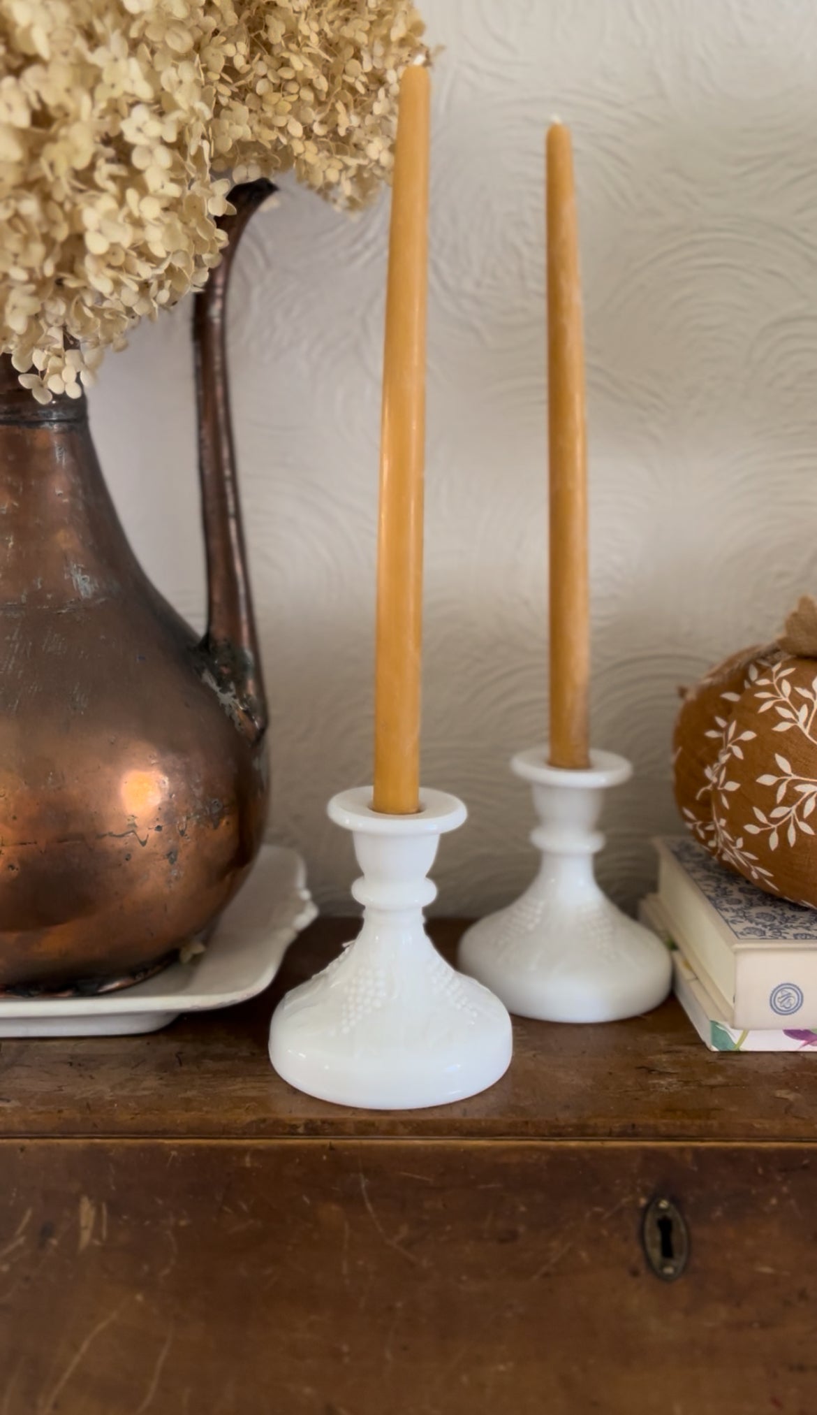 Set of 2 Milk Glass Candle Holders