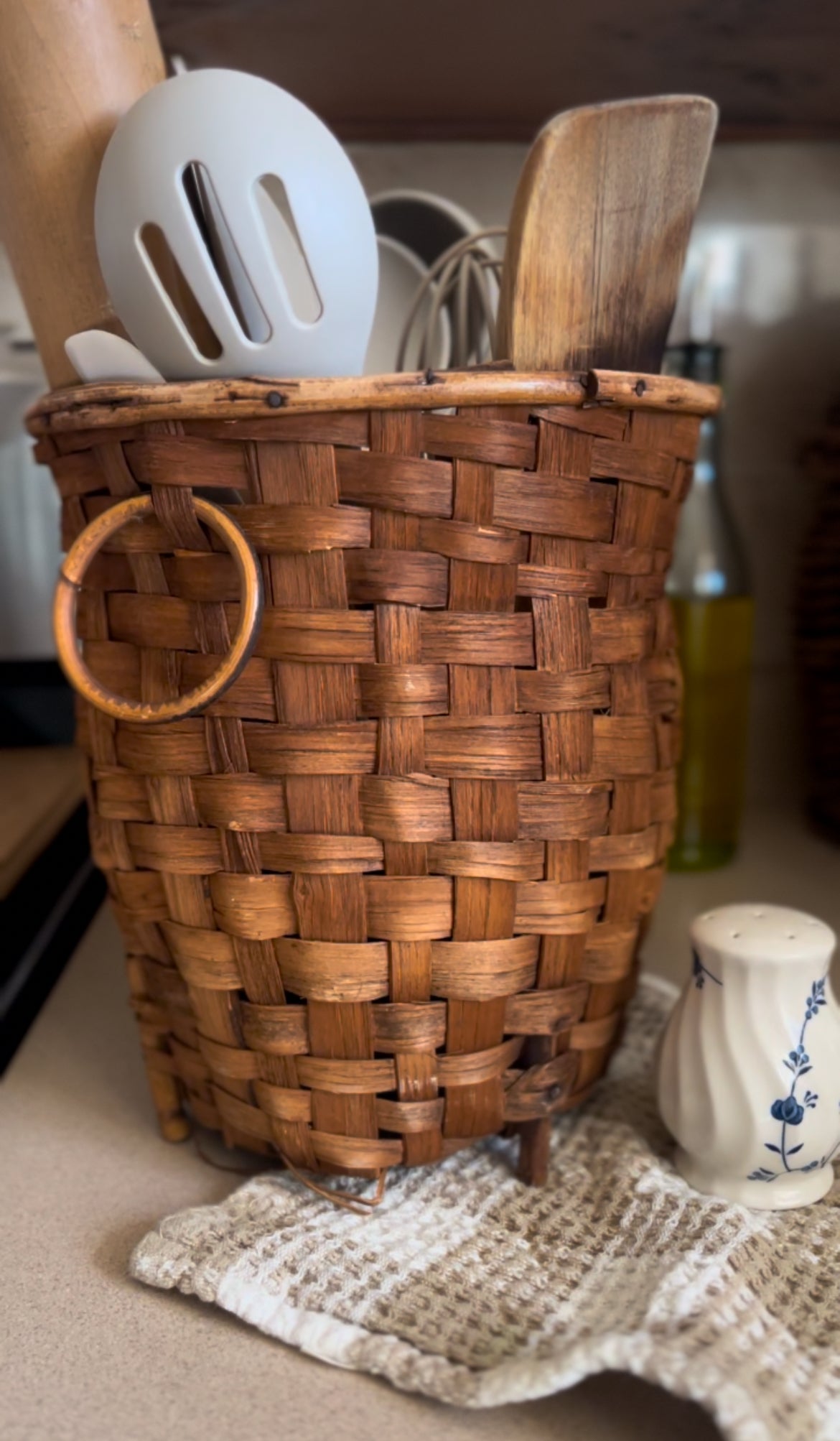 Woven Footed Basket with Handles