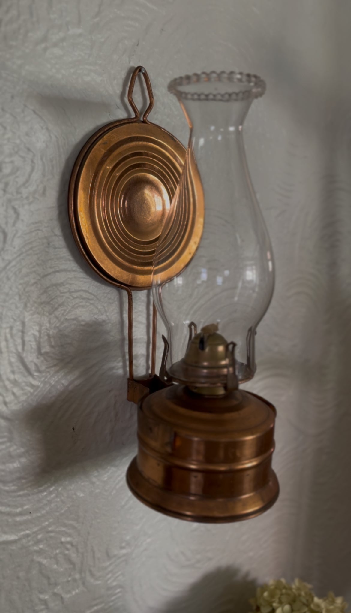 Copper Hurricane Oil Lamp Wall Hanging
