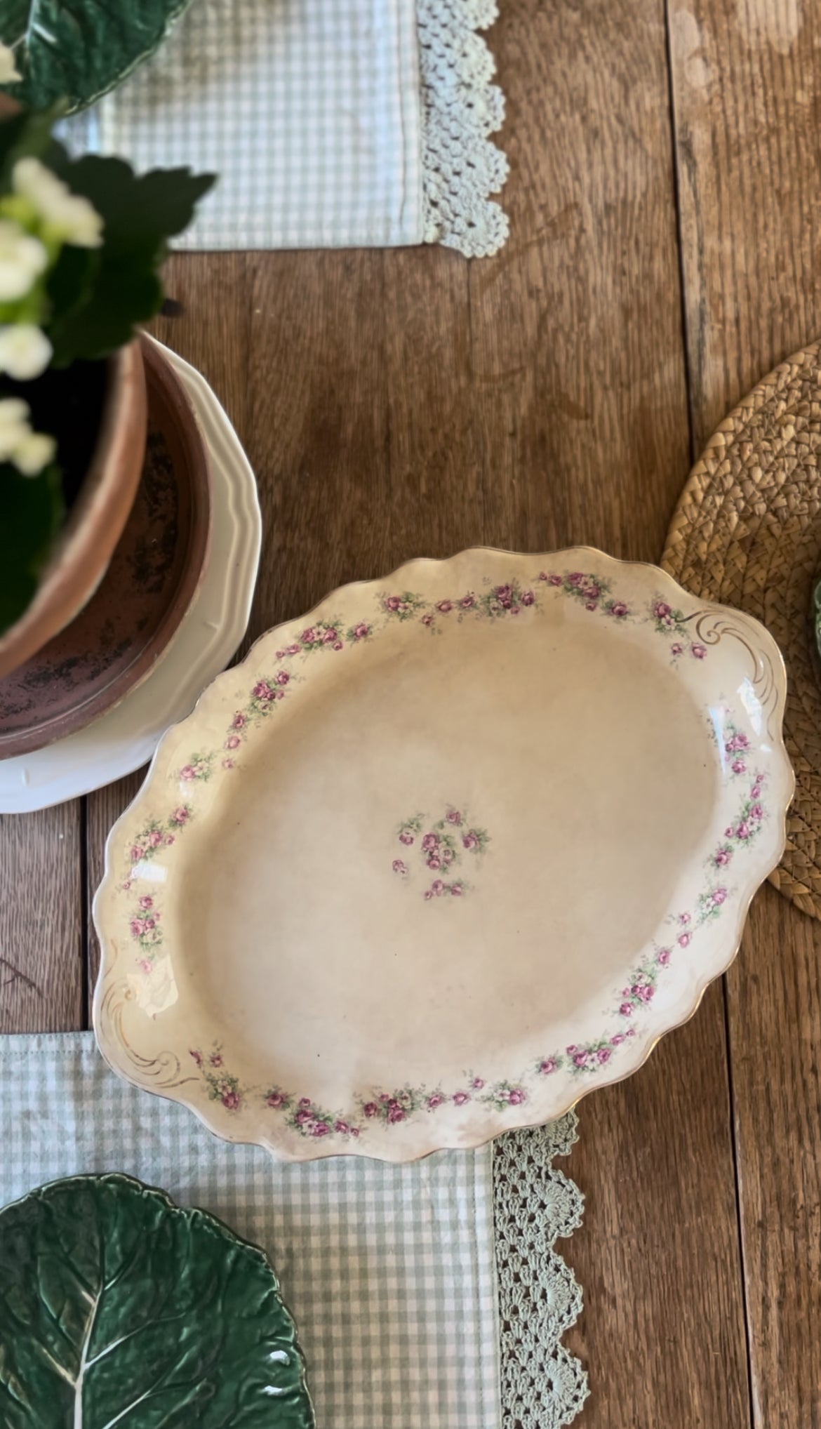 Antique Buffalo Pottery Pink Floral Platter