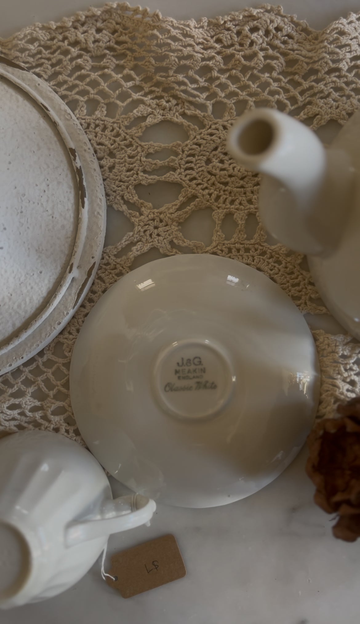 White Ironstone Ribbed Teacup and Saucer (5 left)