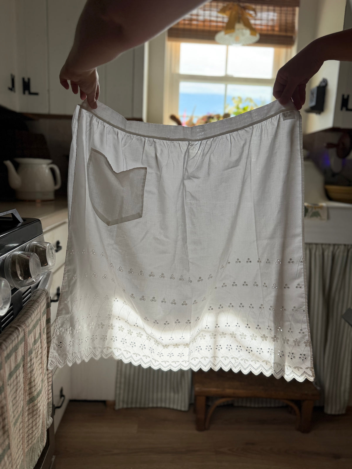 White Eyelet Half Apron