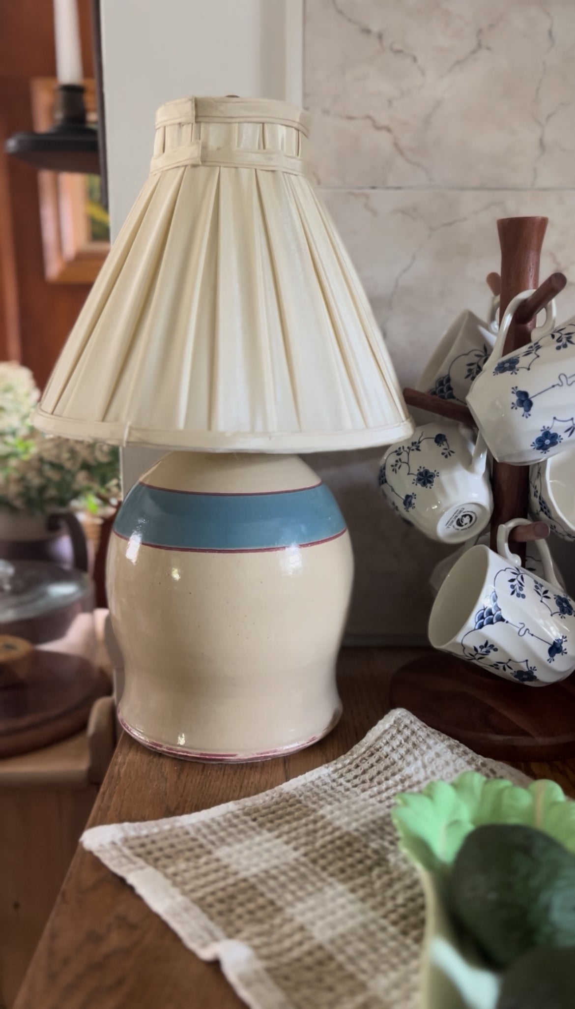 Vintage Stoneware Jug Lamp with Pleated Shade