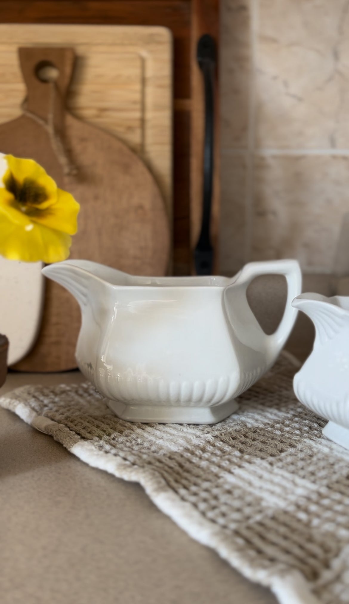 Set of Two Real English Ironstone Gravy Boats by Wm Adams & Sons, Micratex Line