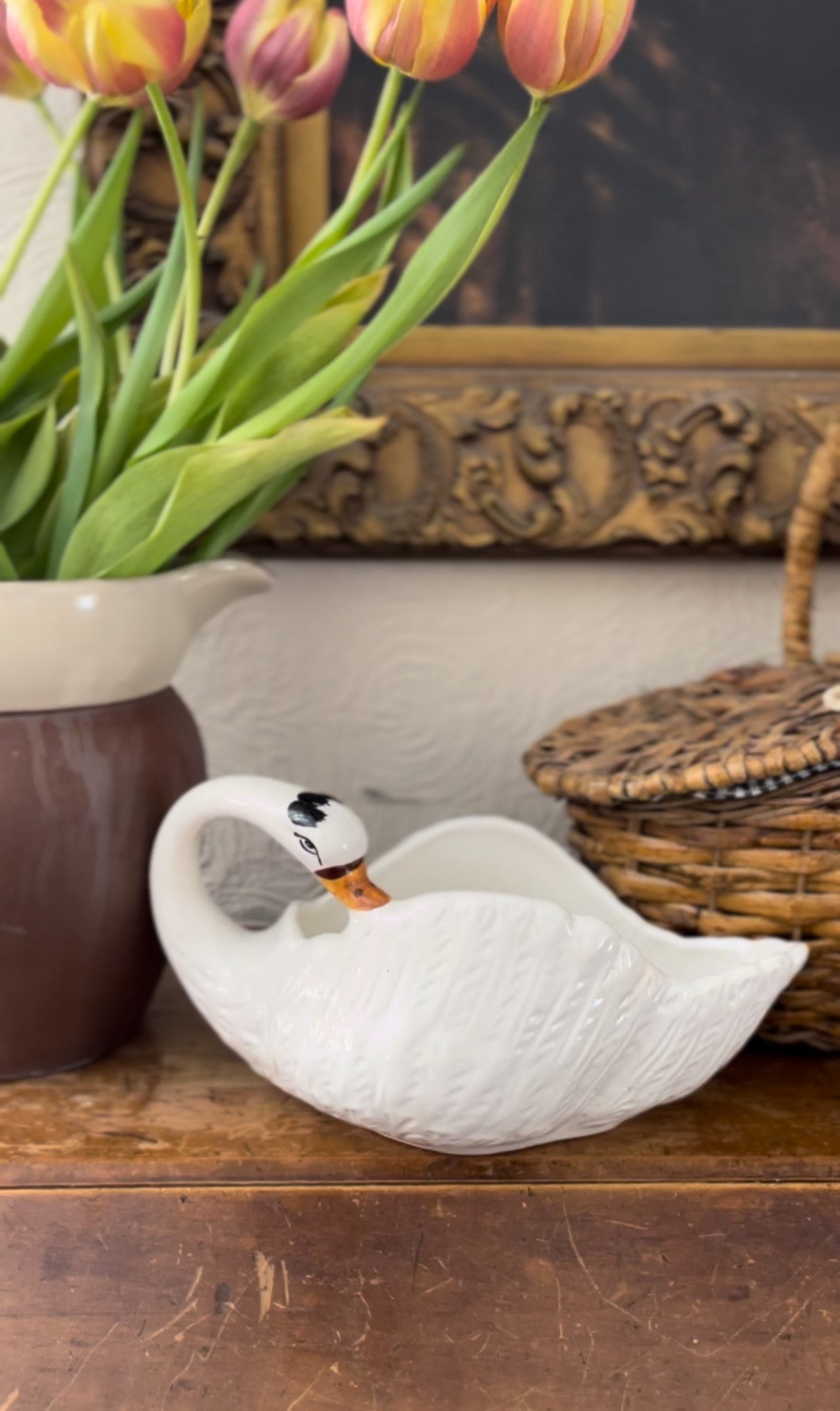 Vintage Italian Ceramic Swan Planter