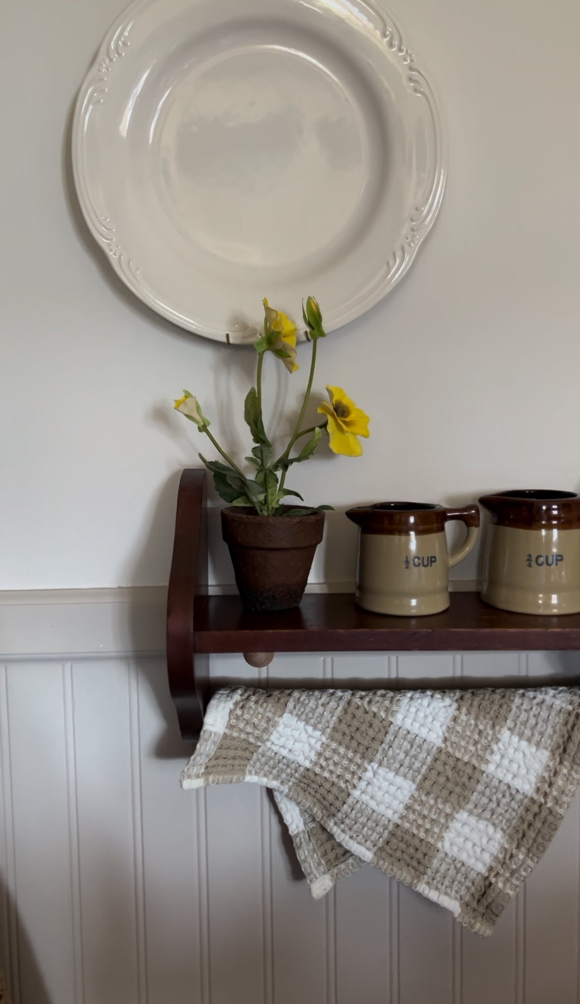 Wooden Wall Shelf with Towel Bar