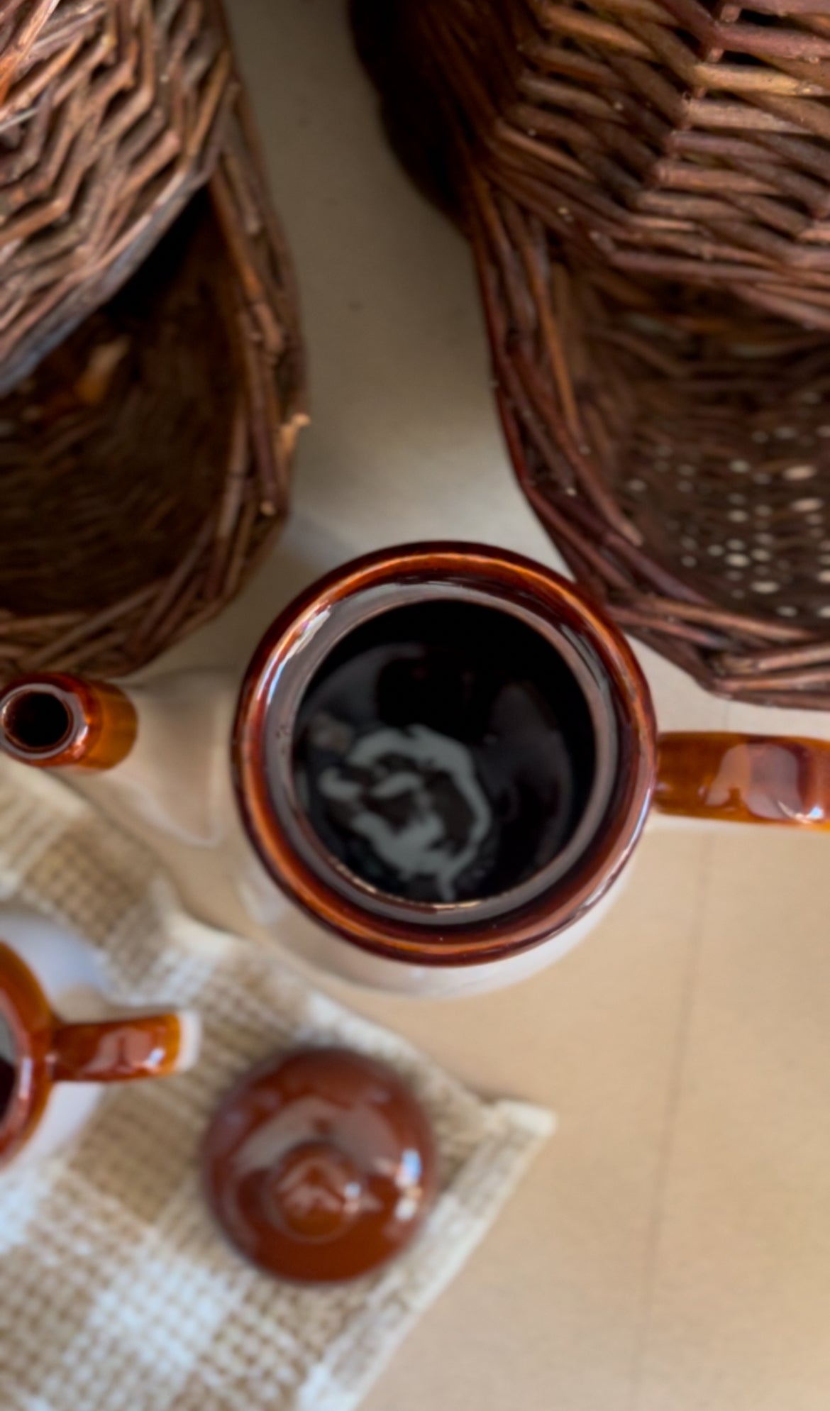 Brown Stoneware Tea Set (includes teapot, creamer, and four mugs)