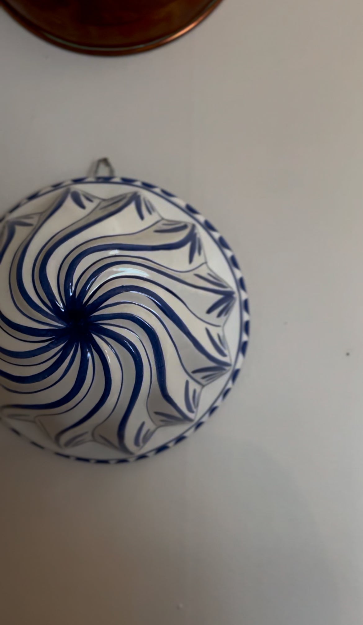 Italian Blue and White Ceramic Bundt Mold Wall Hanging