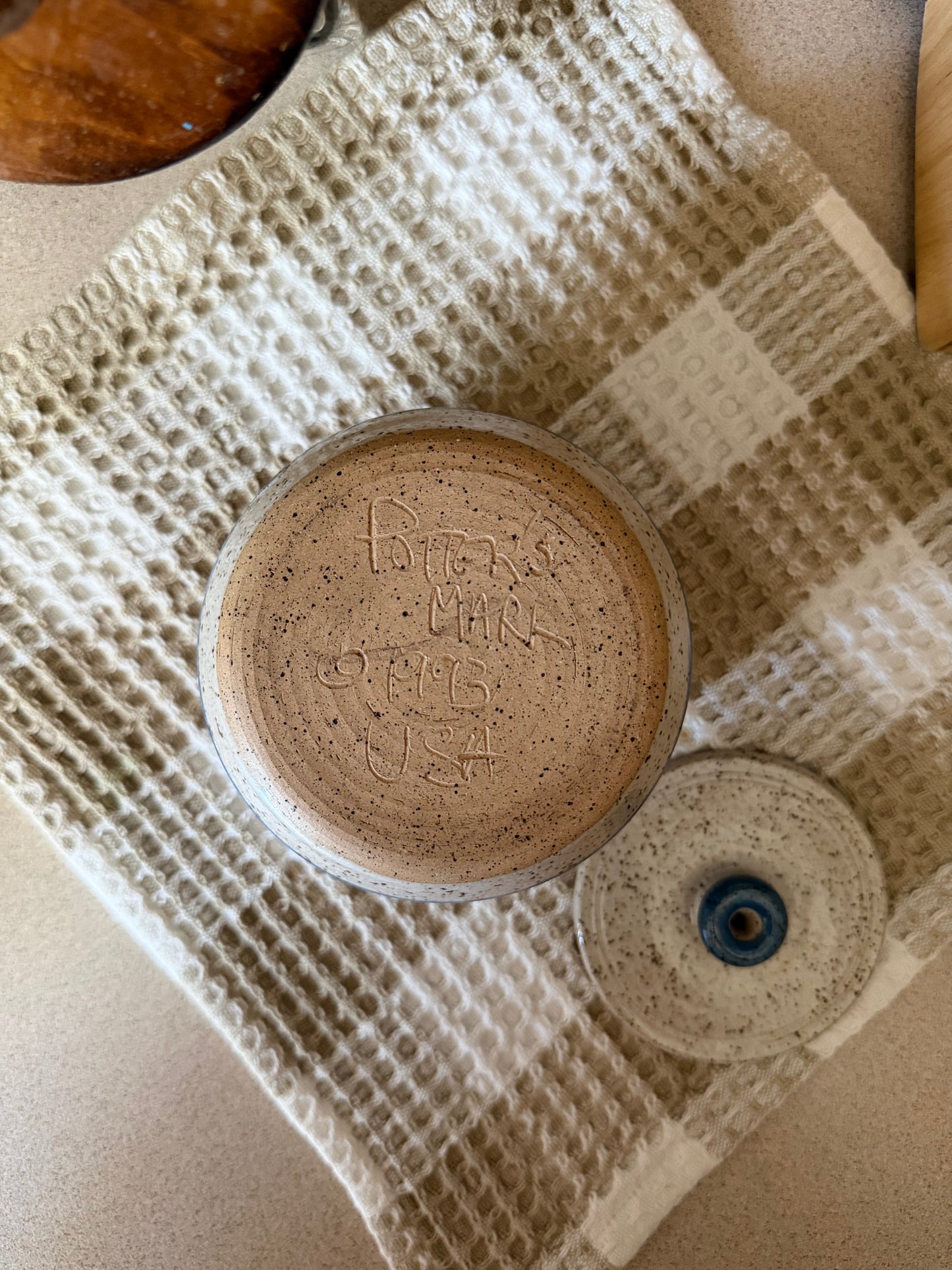 Pottery Blue Striped Sugar Dish