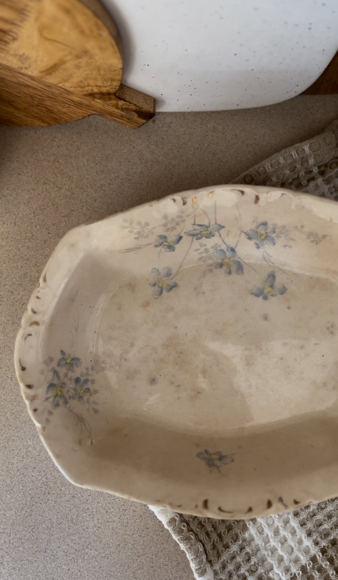 Semi-Porcelain W.M. Co Blue Floral Bowl