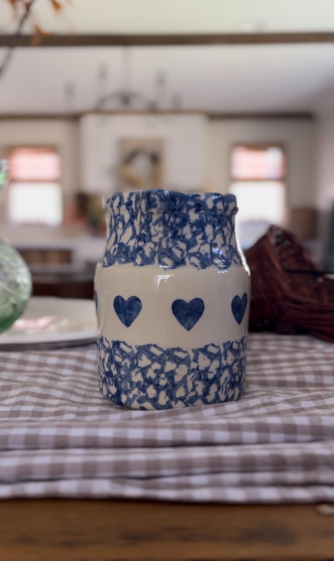 Blue and White Heart Pitcher made in Roseville Ohio