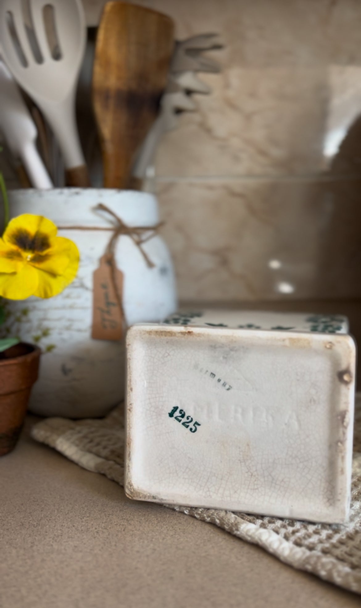 Ceramic Canister Set made in Germany (ginger sold. Rice, cloves, and cinnamon left)
