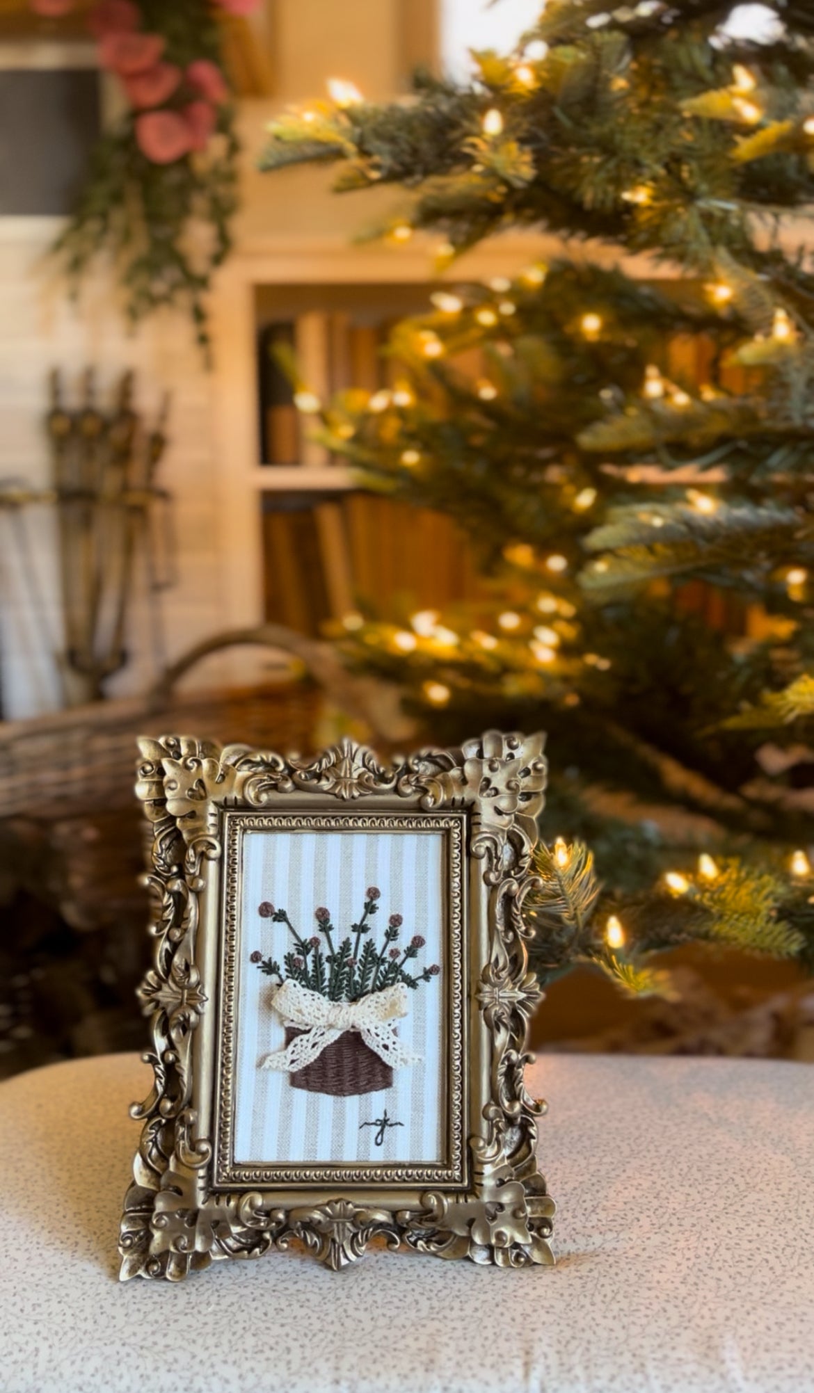 Large Basket of Winter Greens Embroidery Frame