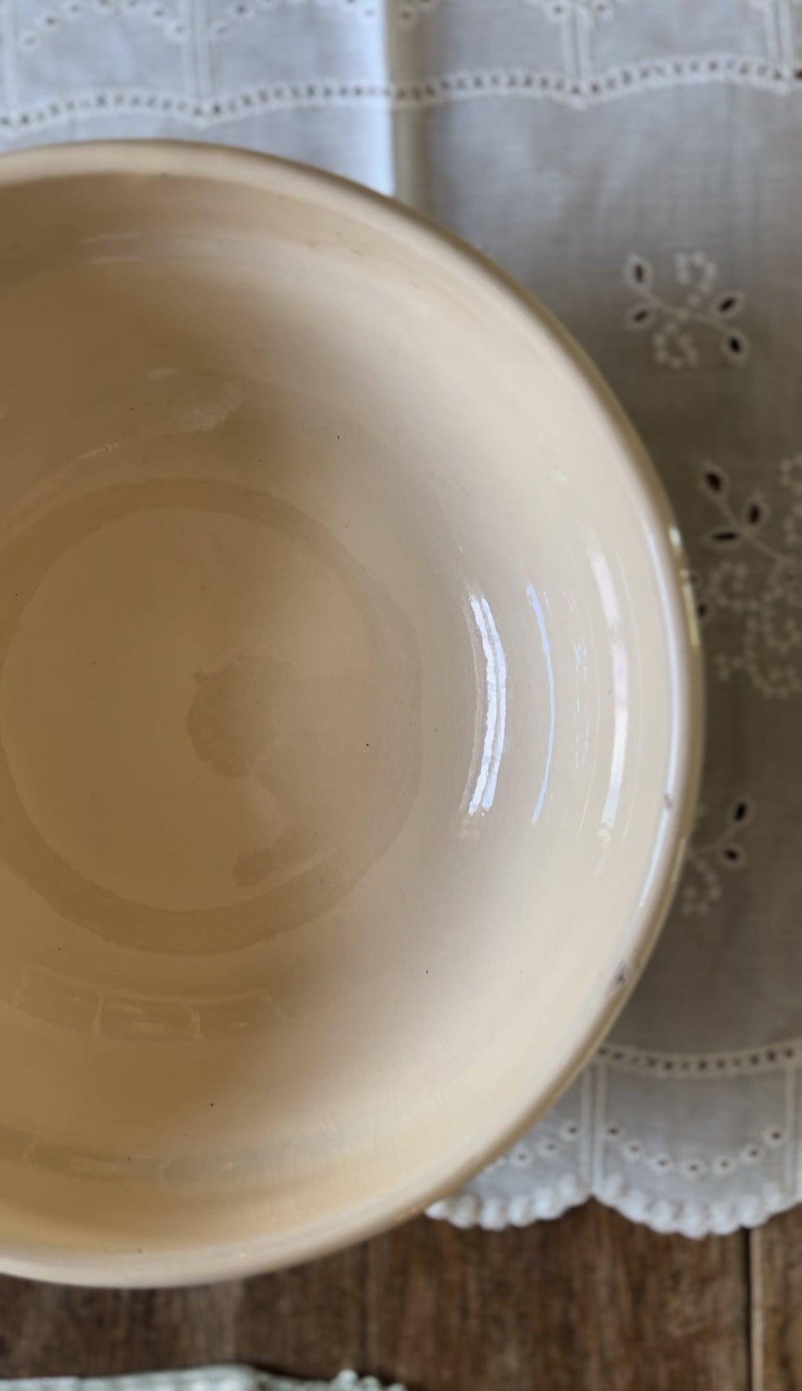 Hungarian Slipware Pottery Mixing Bowl with Pink Floral Rim
