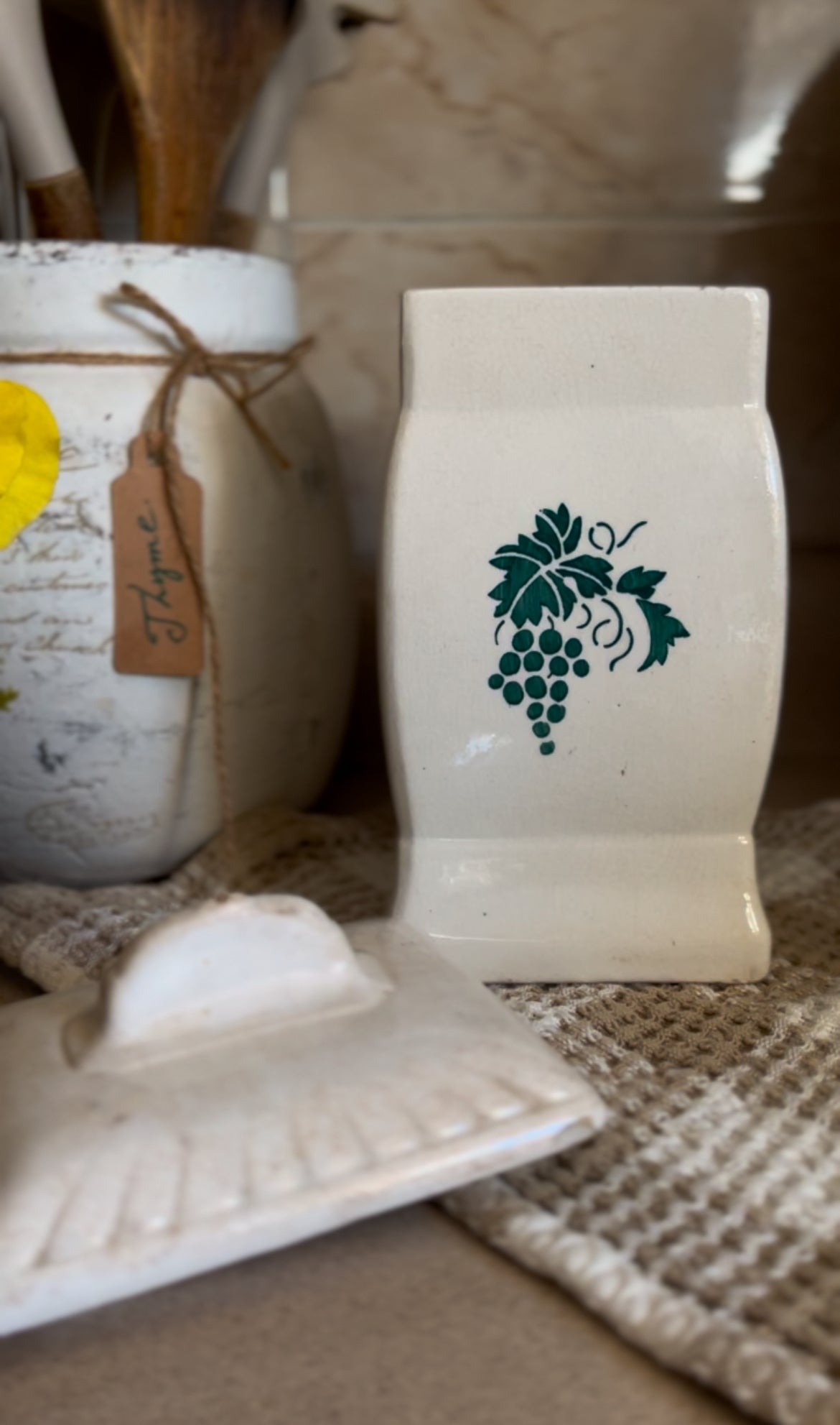 Ceramic Canister Set made in Germany (ginger sold. Rice, cloves, and cinnamon left)
