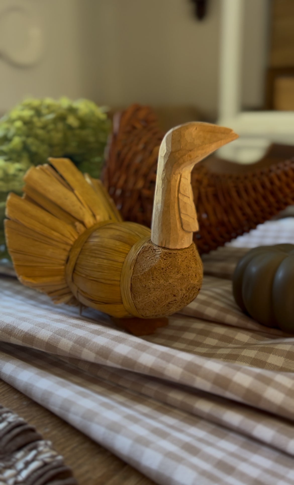 Vintage Straw and Wood Turkey