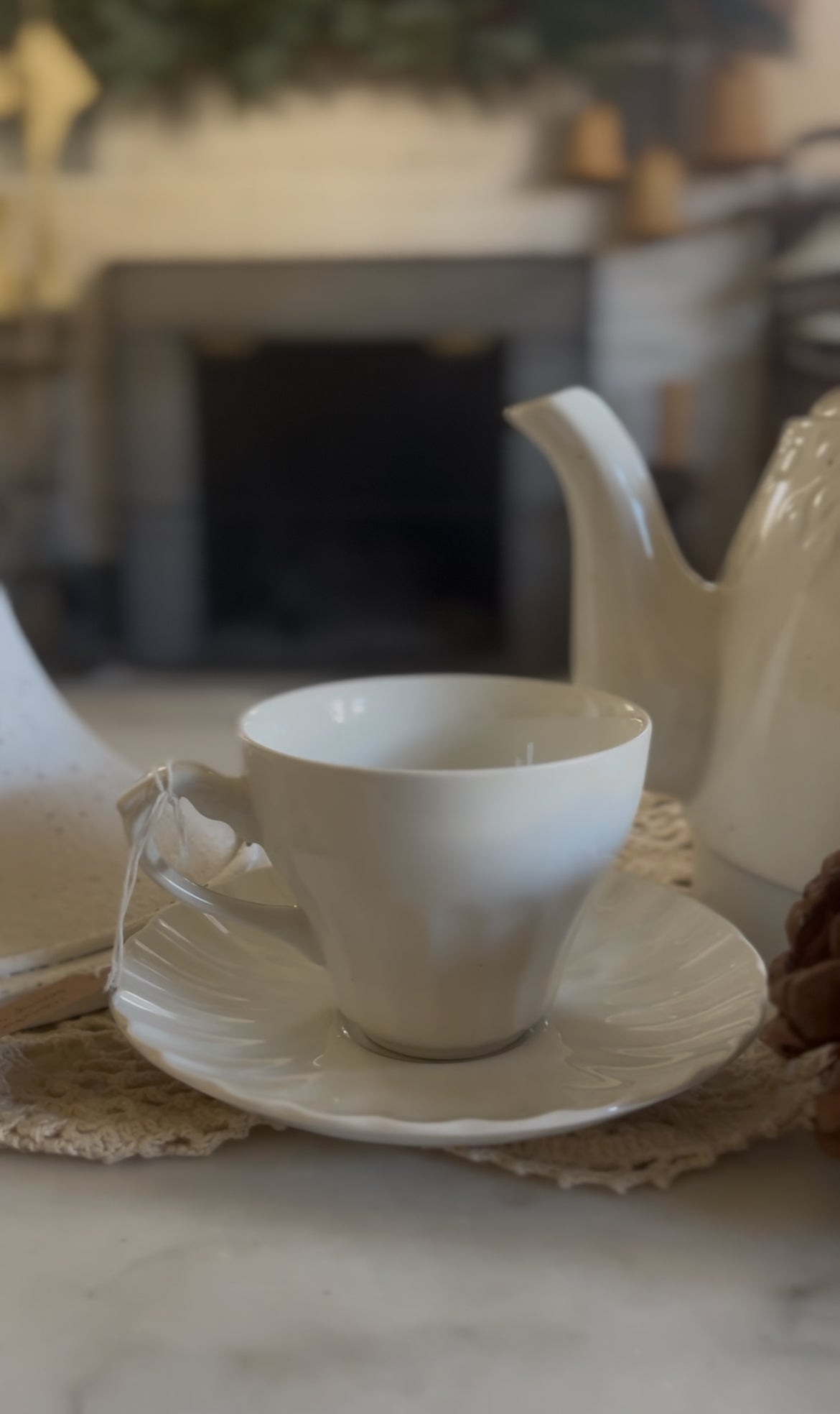 White Ironstone Ribbed Teacup and Saucer (5 left)