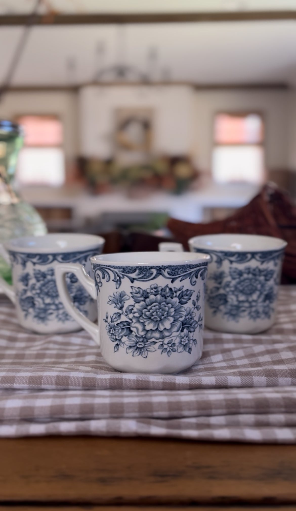 Set of 3 Blue Floral Teacups made in England
