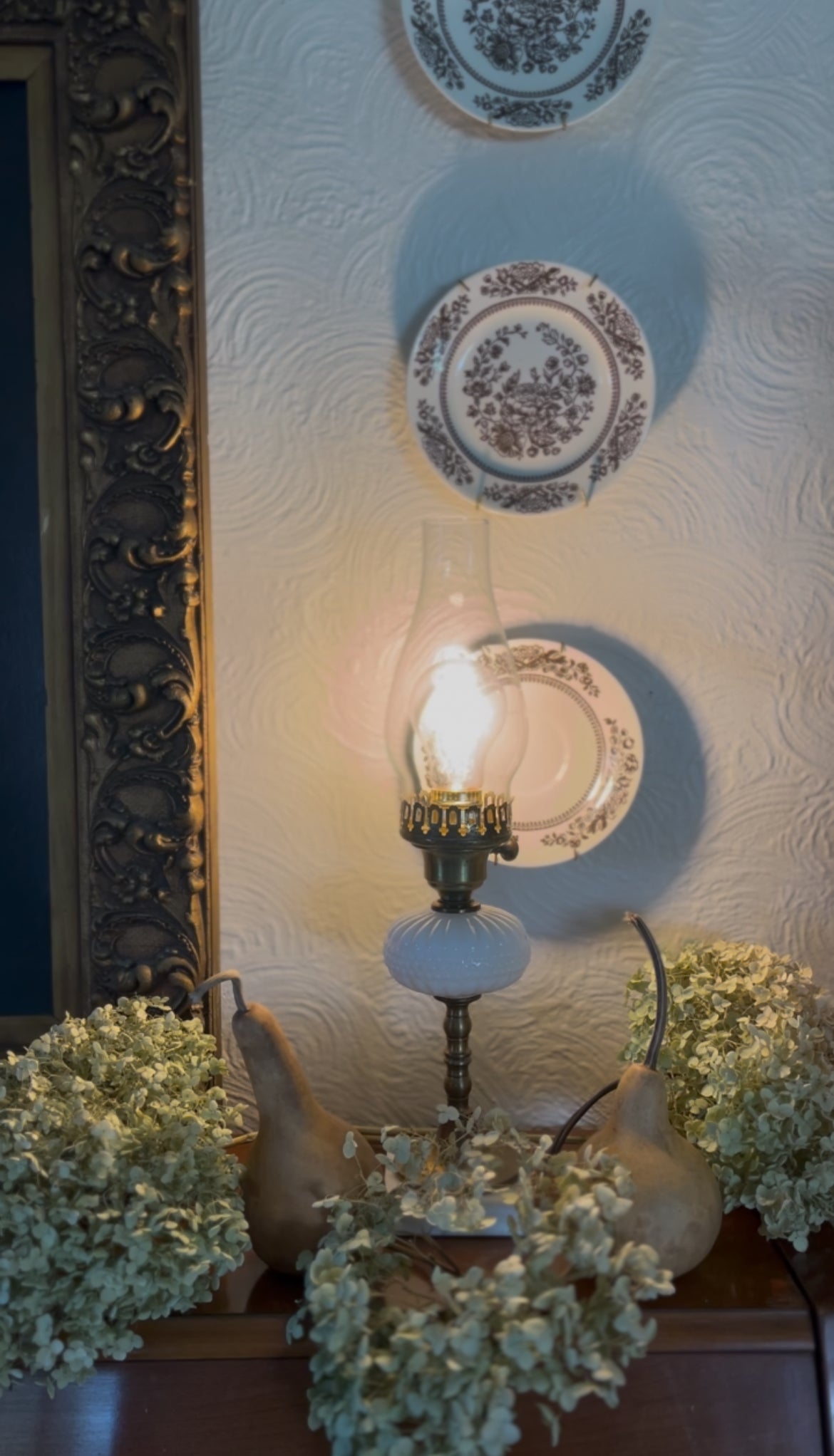 Set of 2 Milk glass, Brass, and Marble Hurricane Lamps