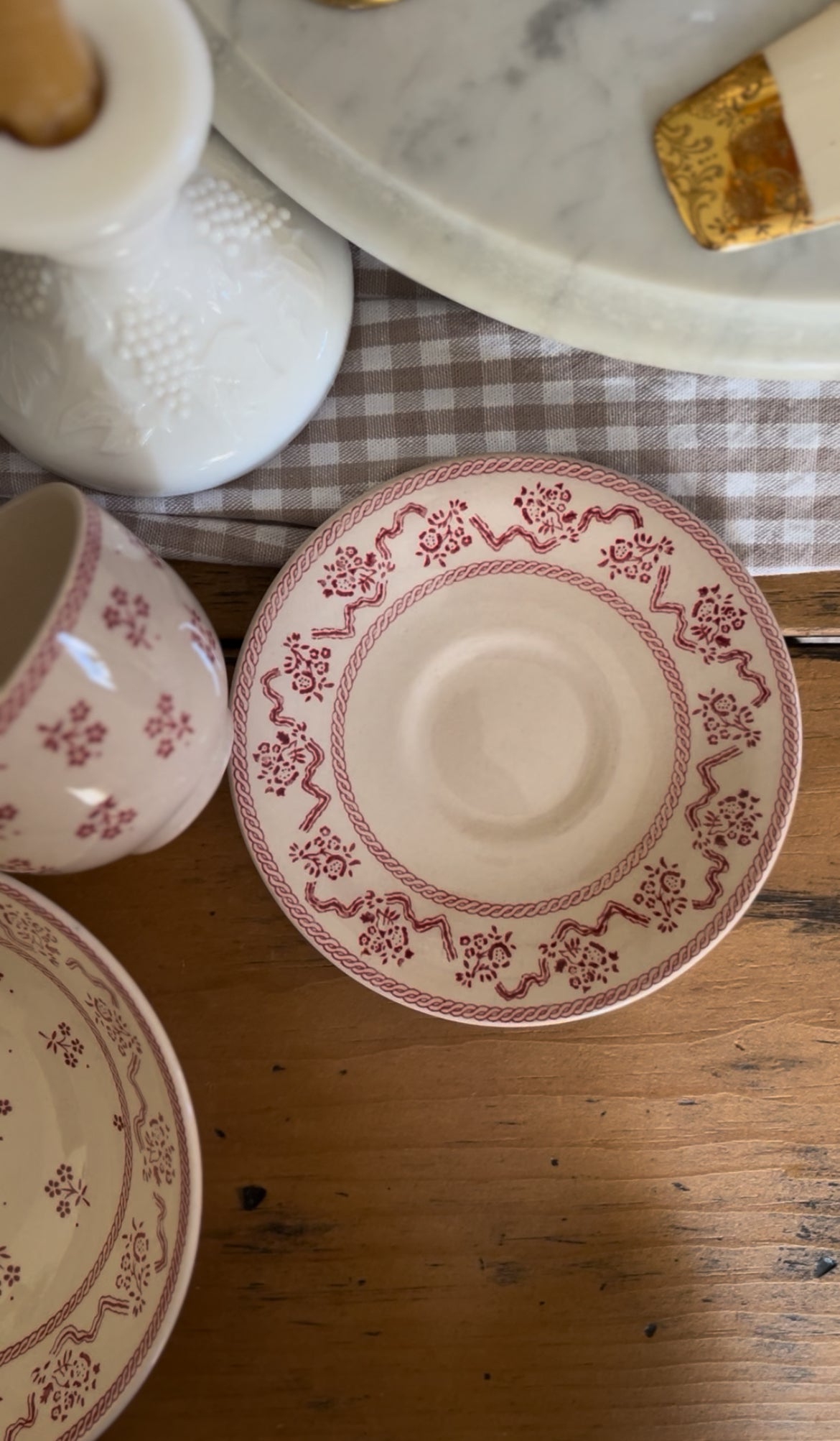 Petite Fleur Johnson Bros Red Floral English Ironstone Dishes (sold separately)