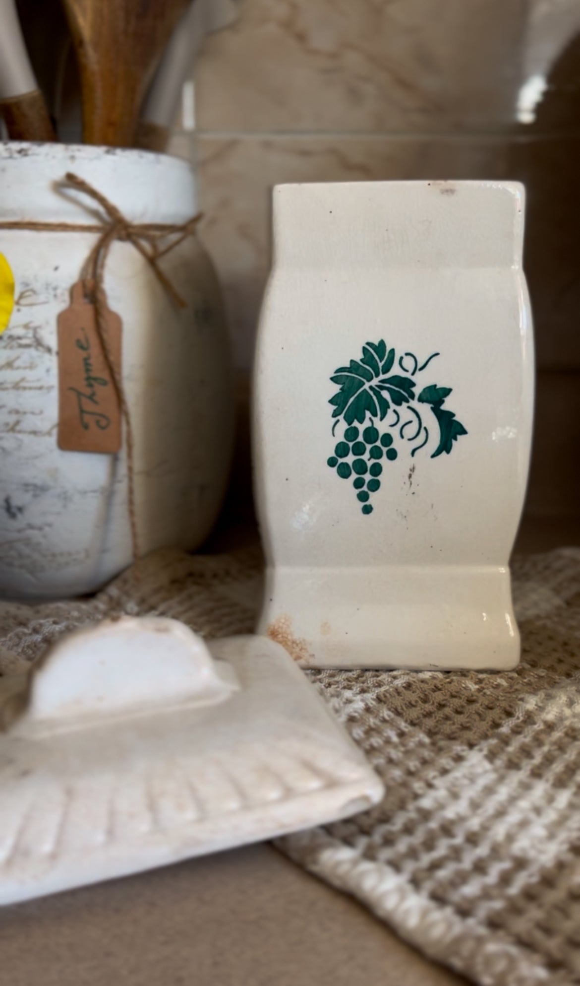 Ceramic Canister Set made in Germany (ginger sold. Rice, cloves, and cinnamon left)