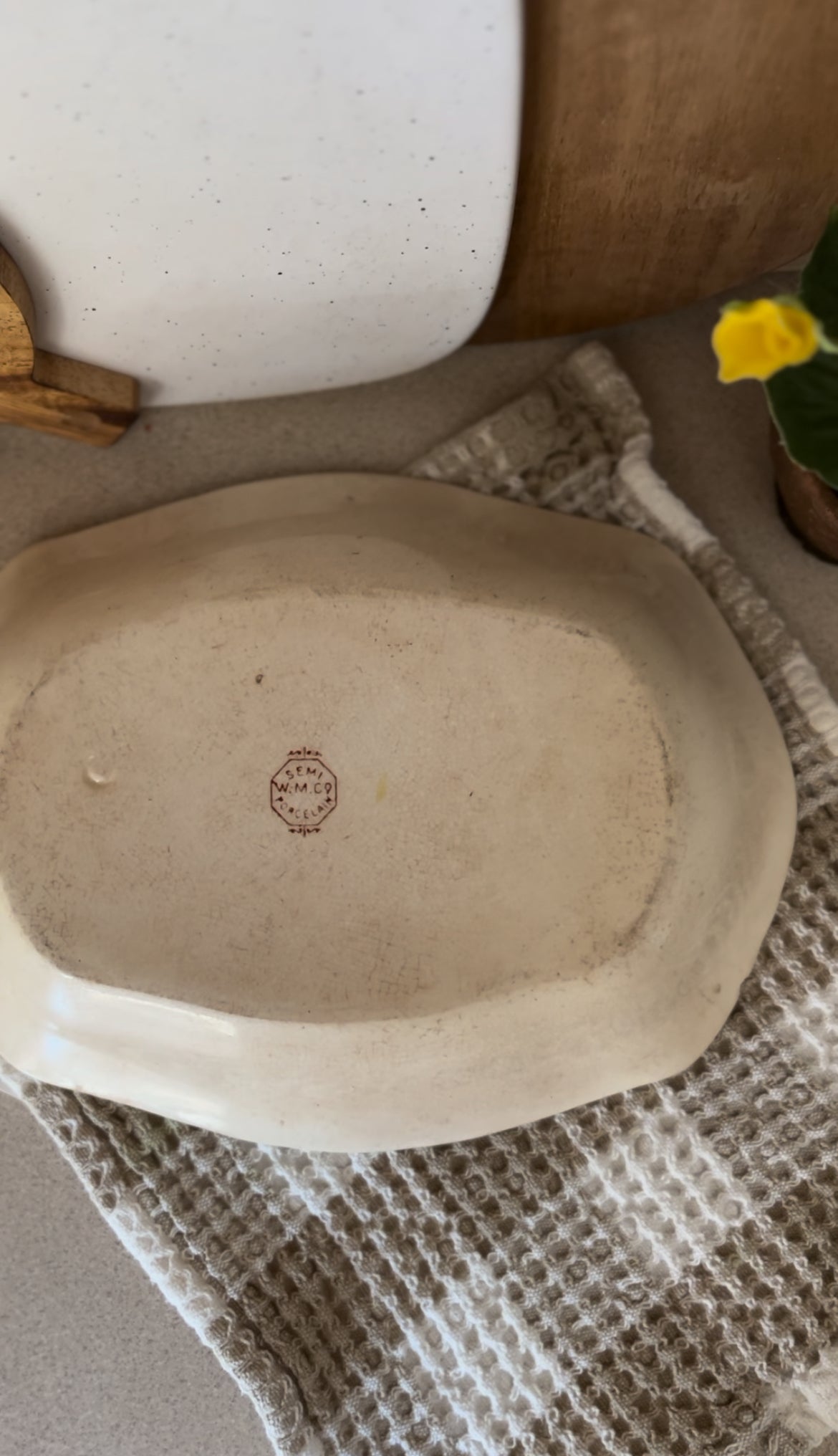 Semi-Porcelain W.M. Co Blue Floral Bowl