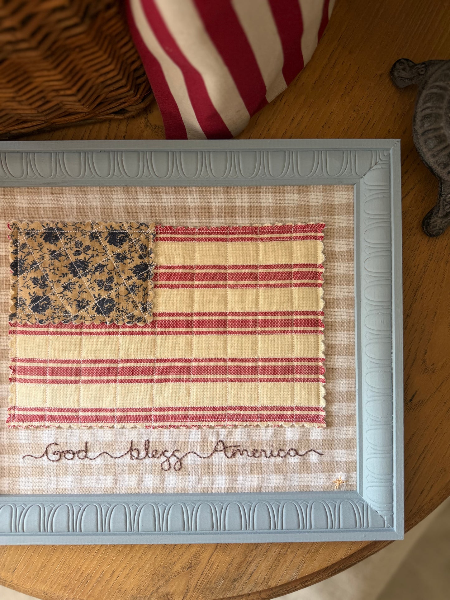 "God Bless America" Quilted Flag in a 10x12 Handmade Wooden Frame