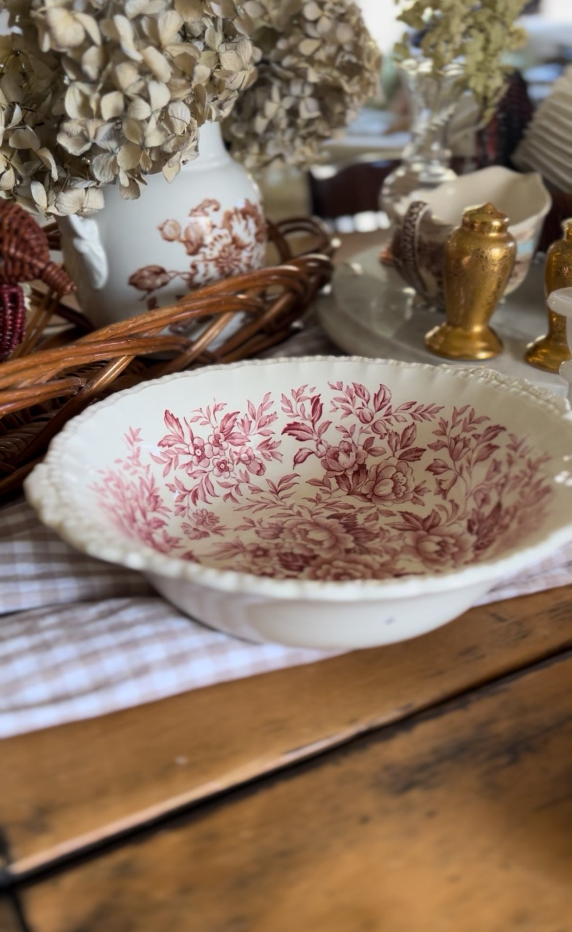 Printemps Grindley England Red Floral Serving Bowl