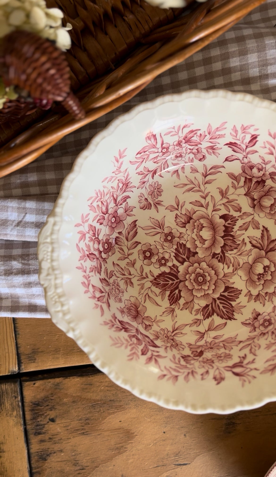 Printemps Grindley England Red Floral Serving Bowl