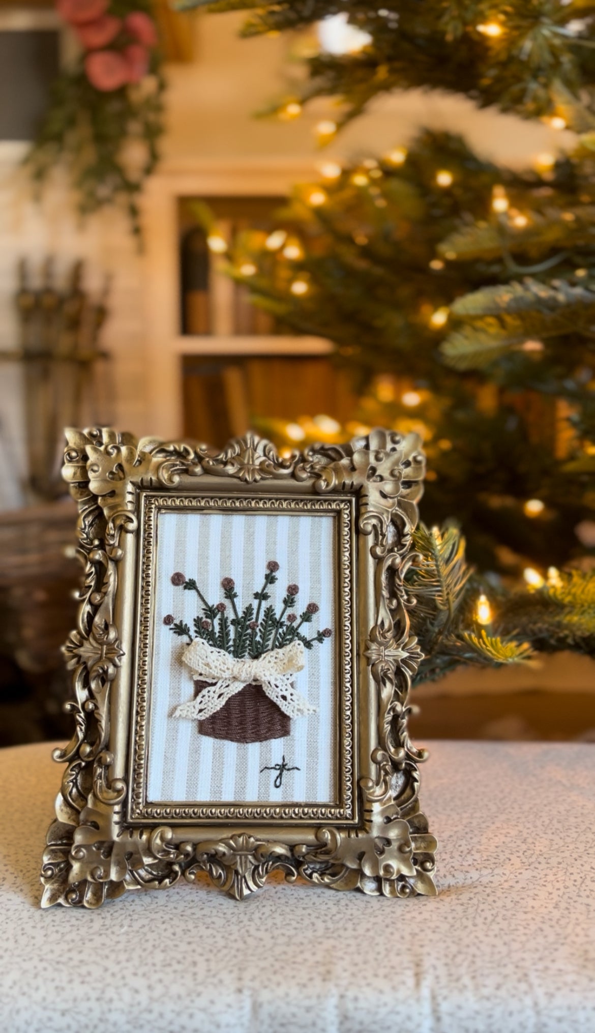 Large Basket of Winter Greens Embroidery Frame