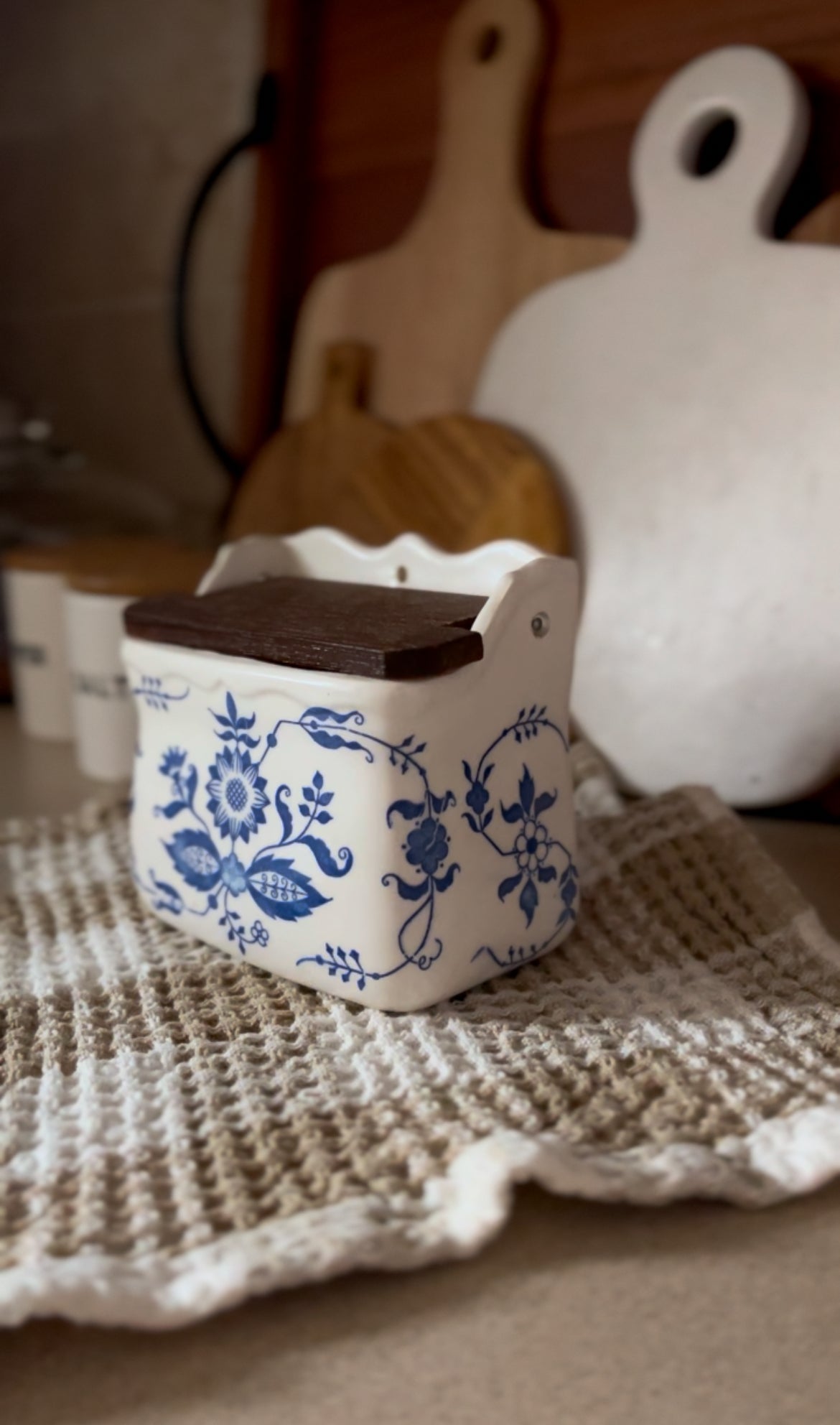 Vintage Blue Danube Wall Mount Salt Cellar Box