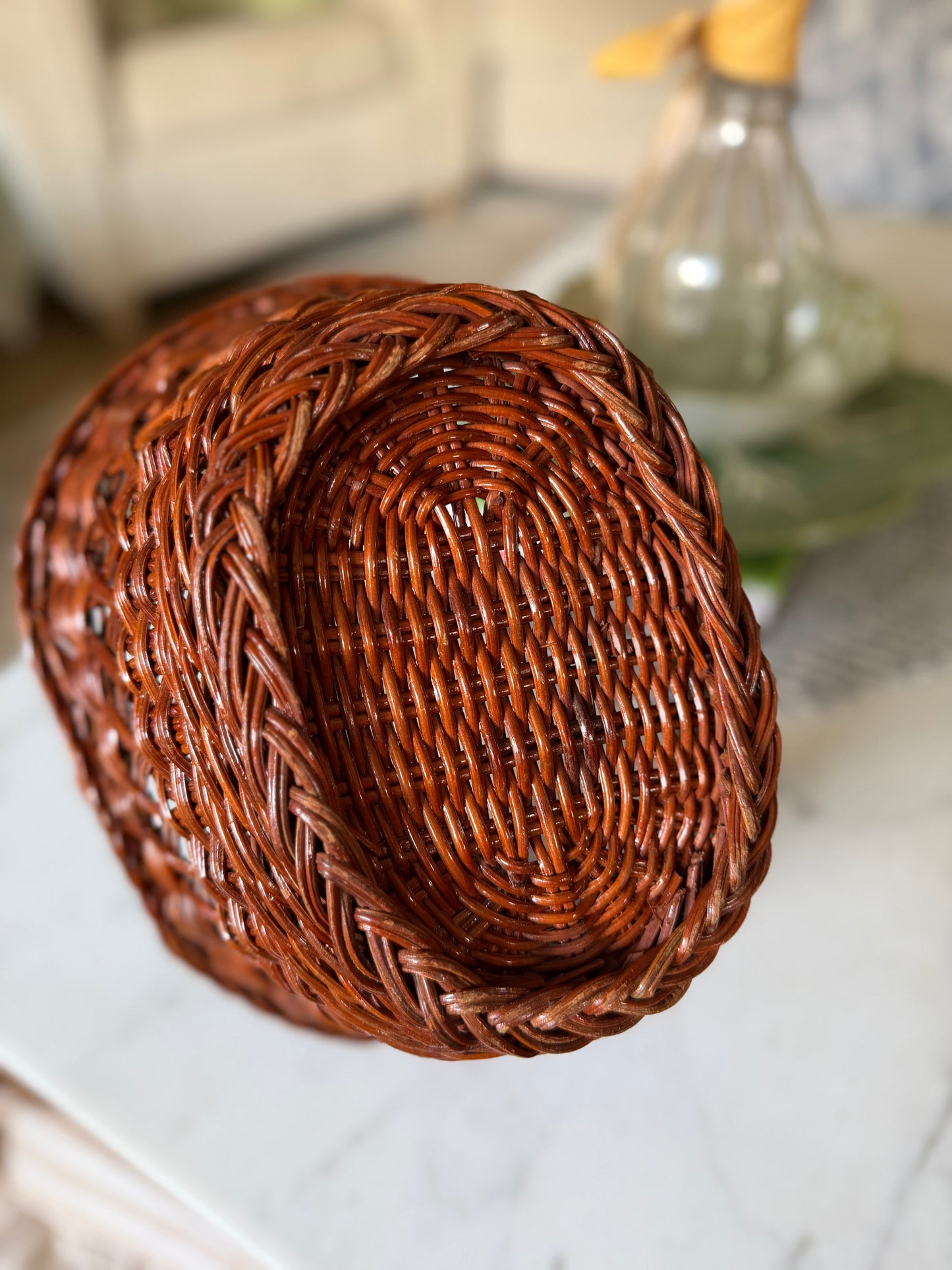 Medium Dark Brown Wicker Basket with Handle (flowers not included)