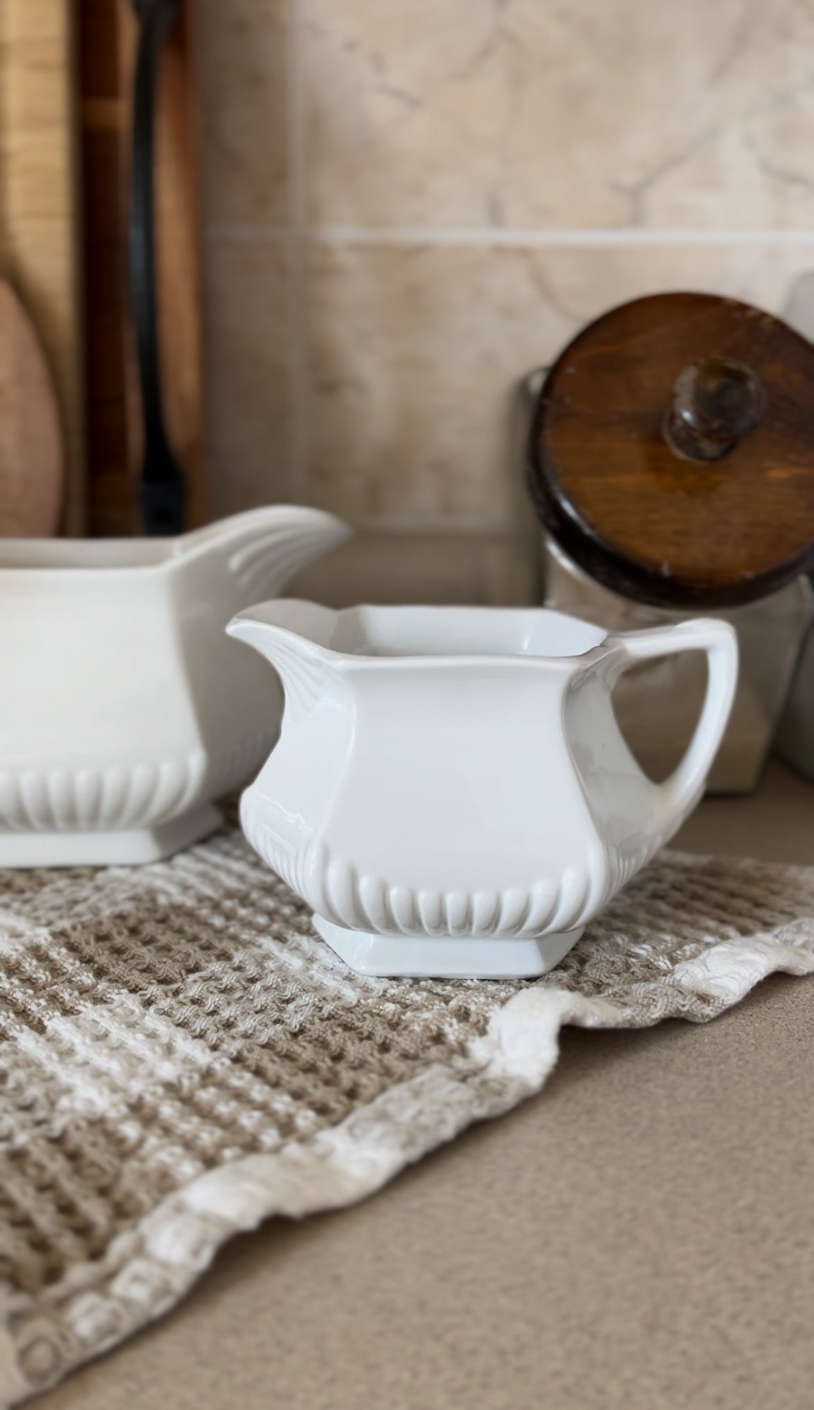 Set of Two Real English Ironstone Gravy Boats by Wm Adams & Sons, Micratex Line
