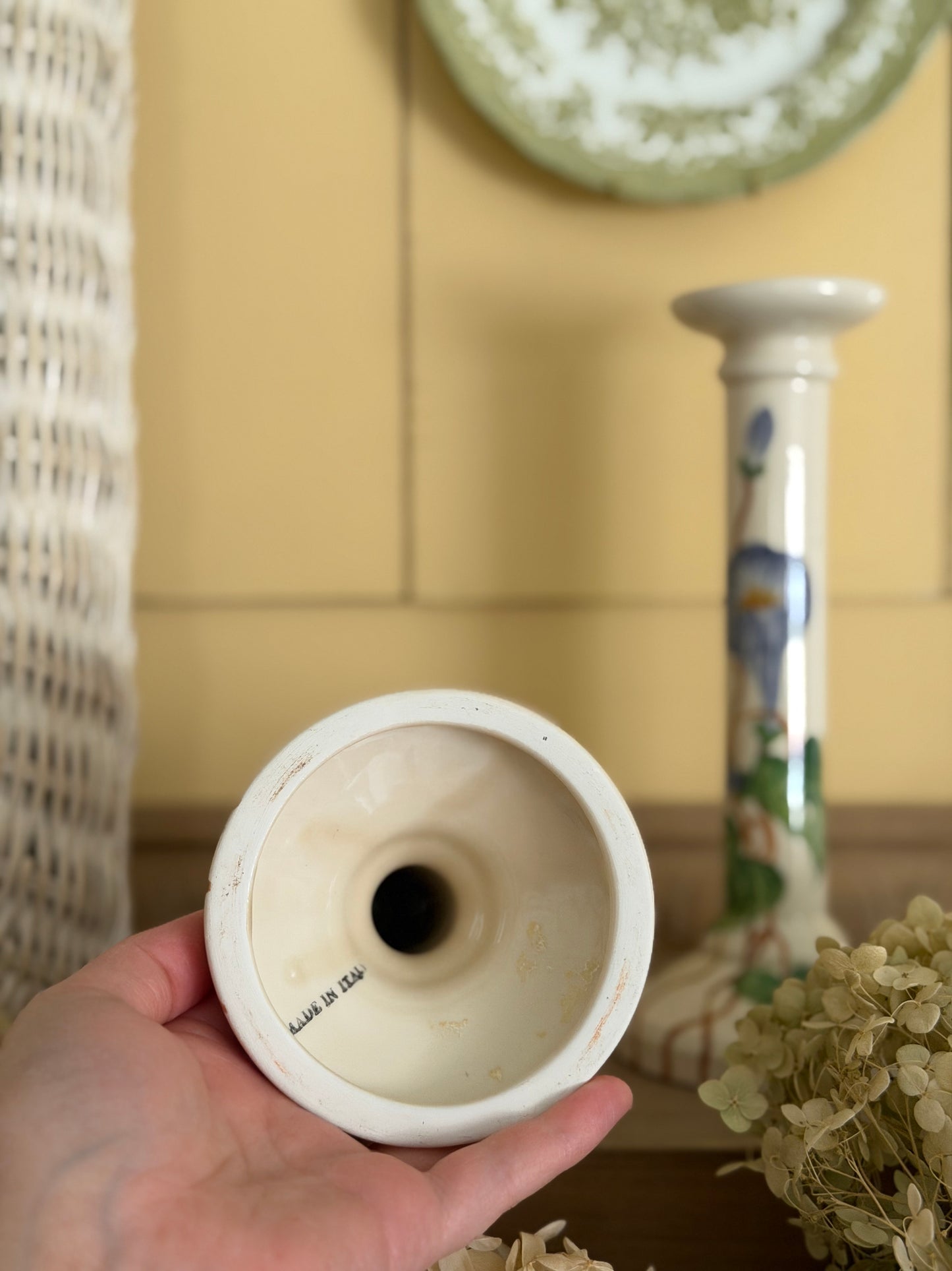Hand-painted Morning Glory Ceramic Candle Holders made in Italy