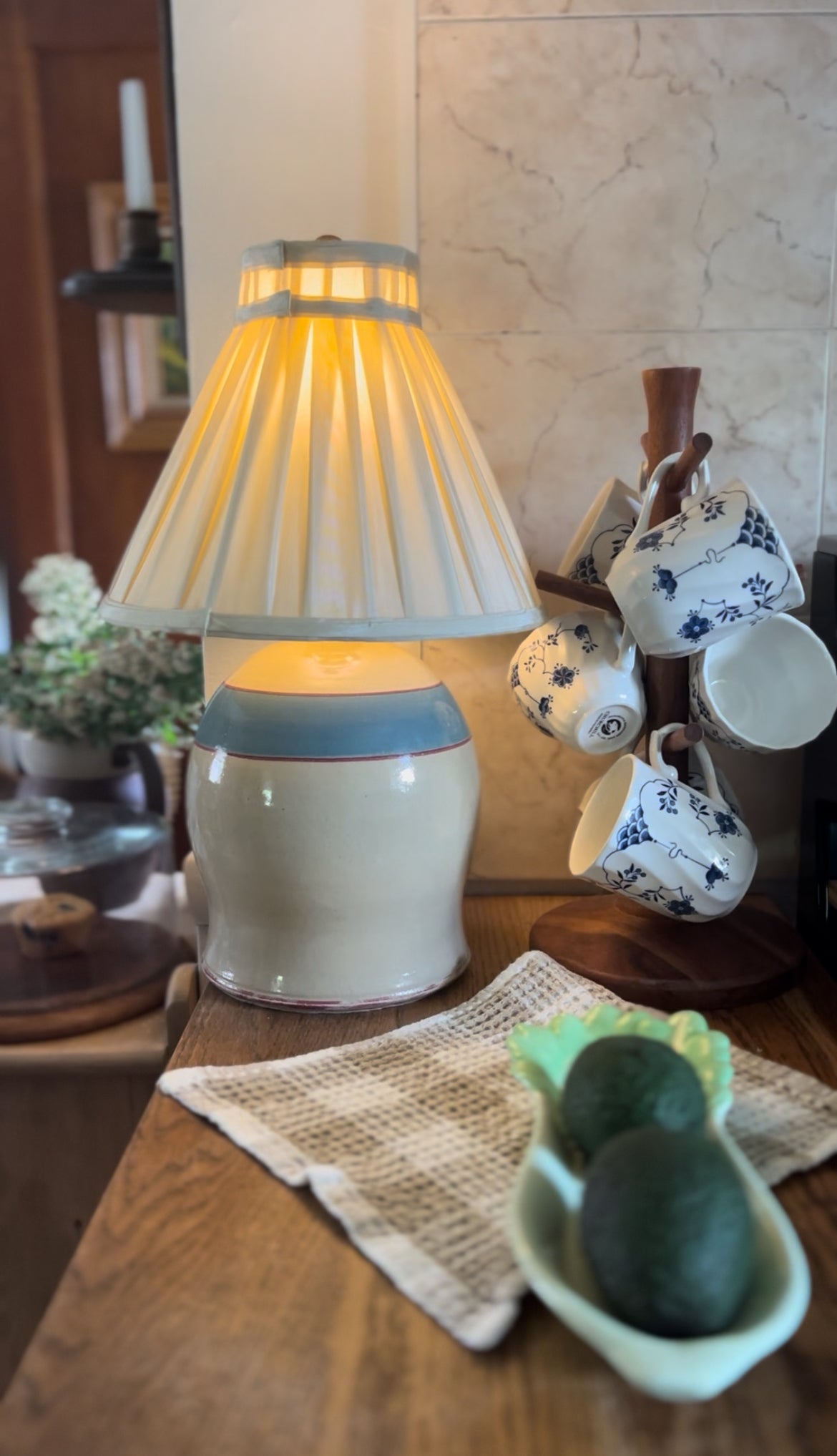 Vintage Stoneware Jug Lamp with Pleated Shade