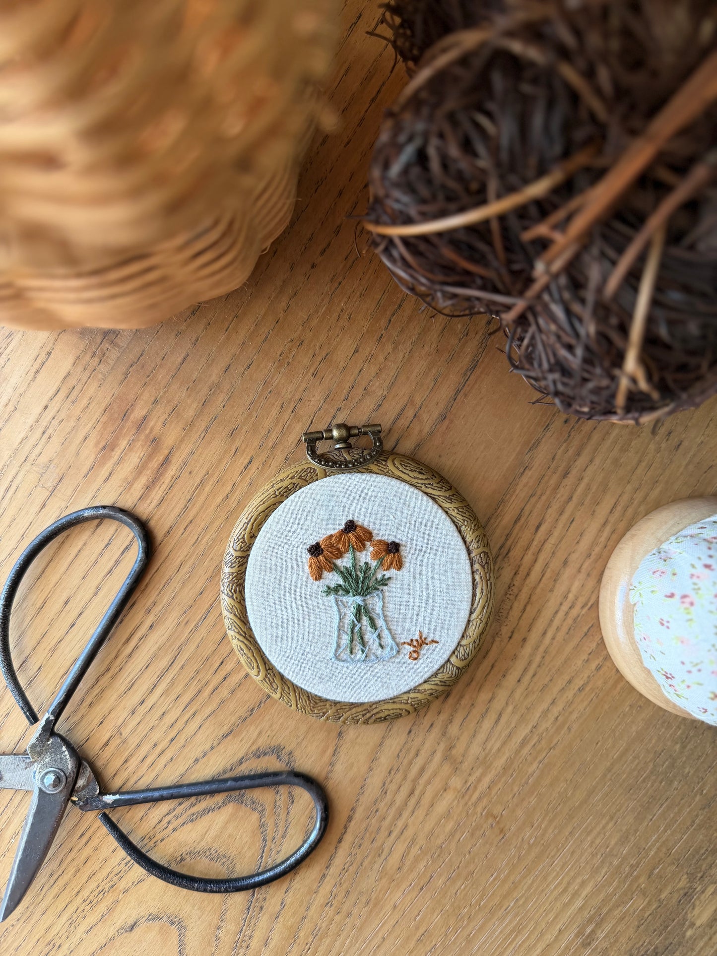 Fall Flowers in Vase Mini Embroidery Magnet