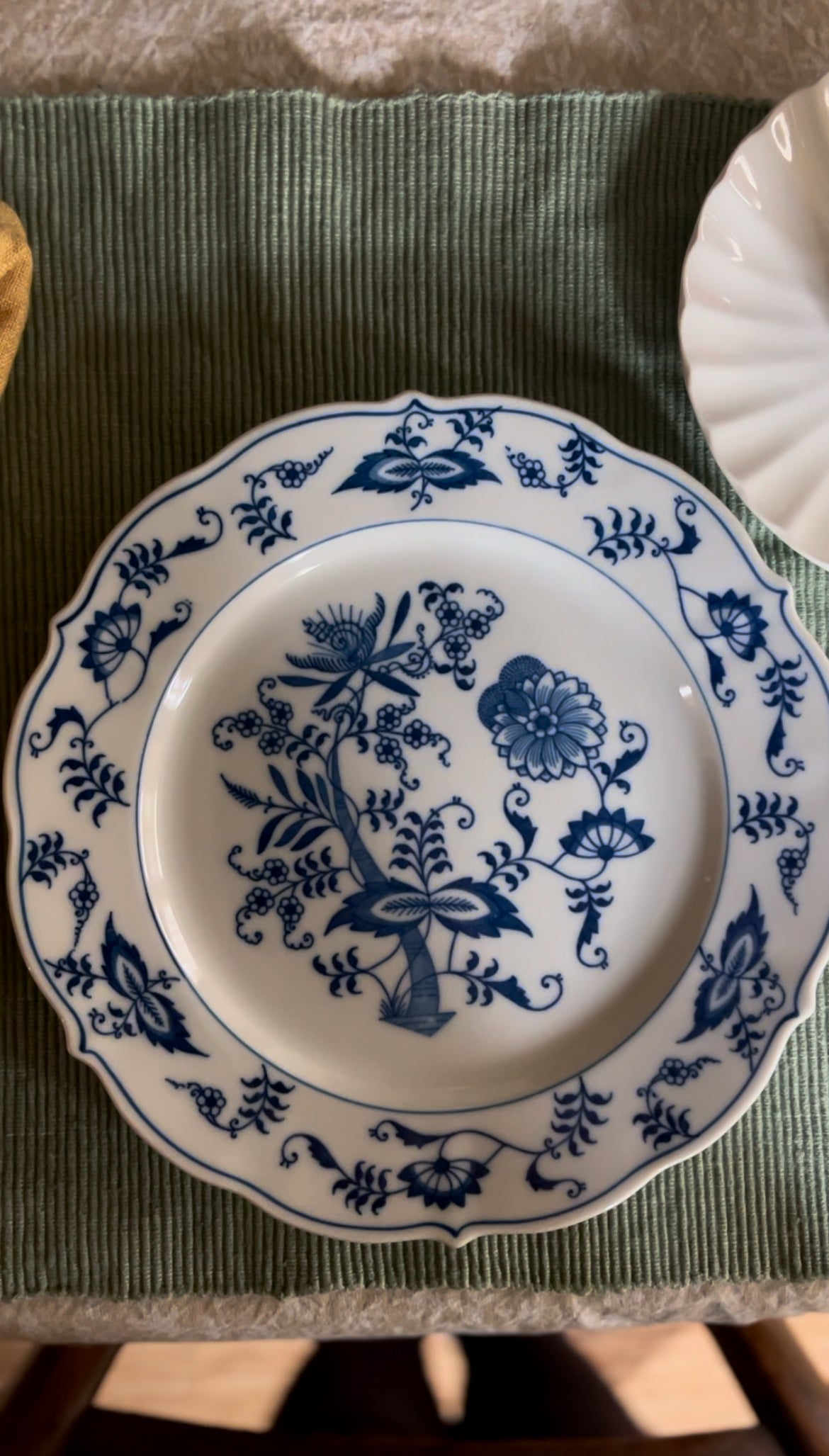 Place Setting Set of 6 Blue Danube Dinner Plates and 4 Sage Green Placemats