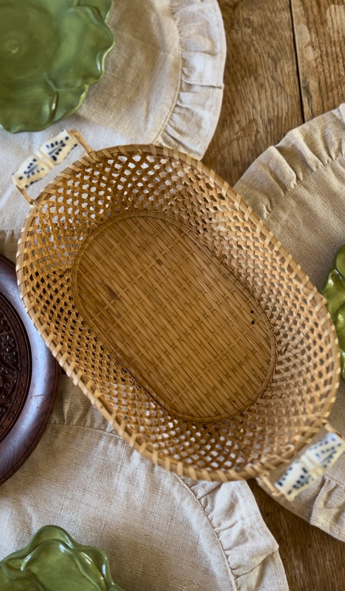 Basket with Blue and White Handles