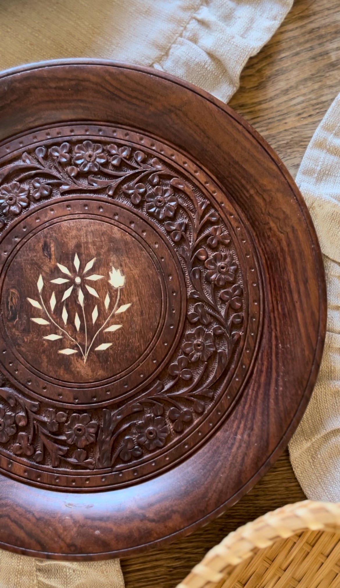 Hand-carved Wooden Inlayed Decorative Plate