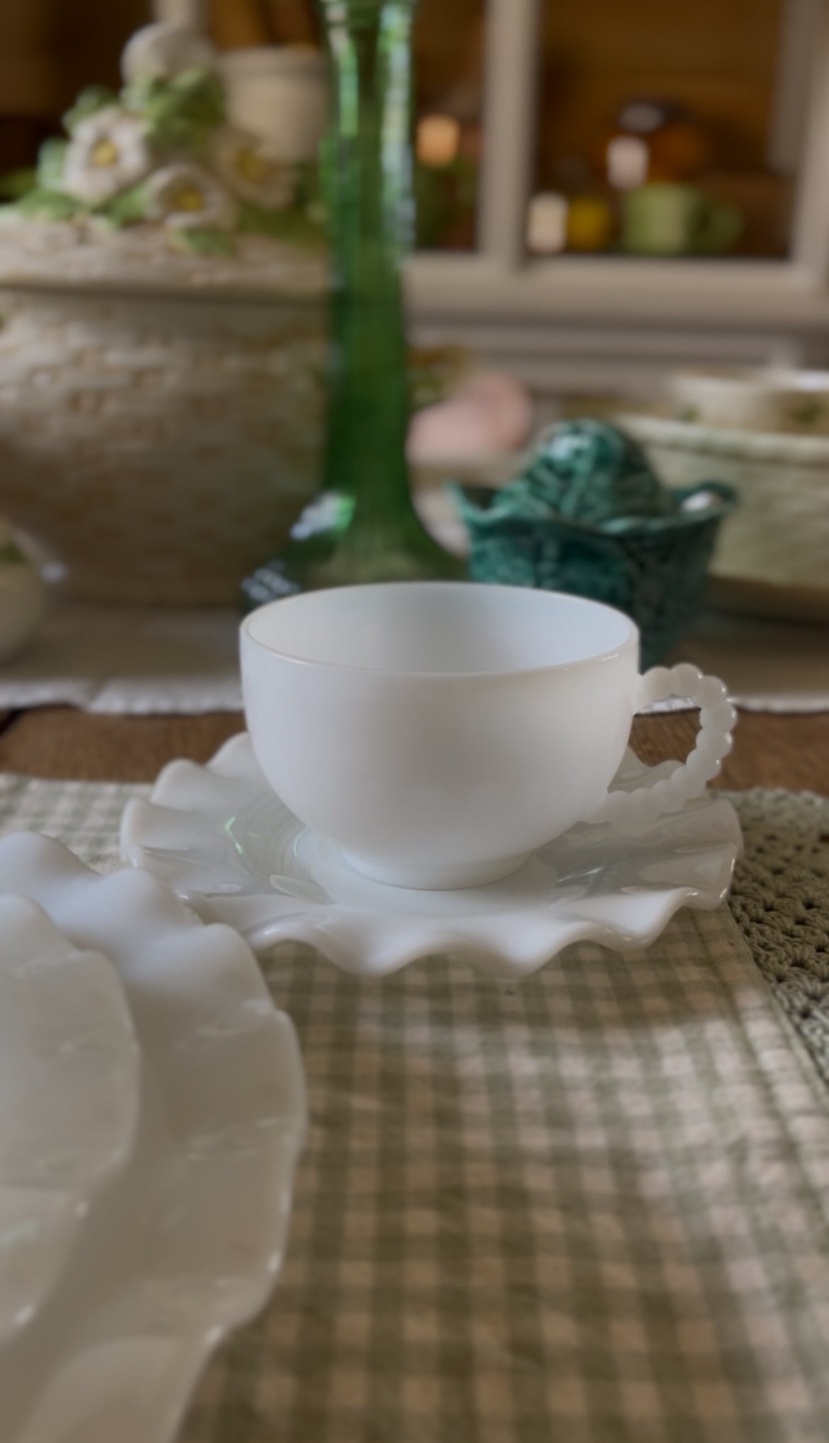 Hazel Atlas Ripple Crinoline set of 3 teacups and saucers