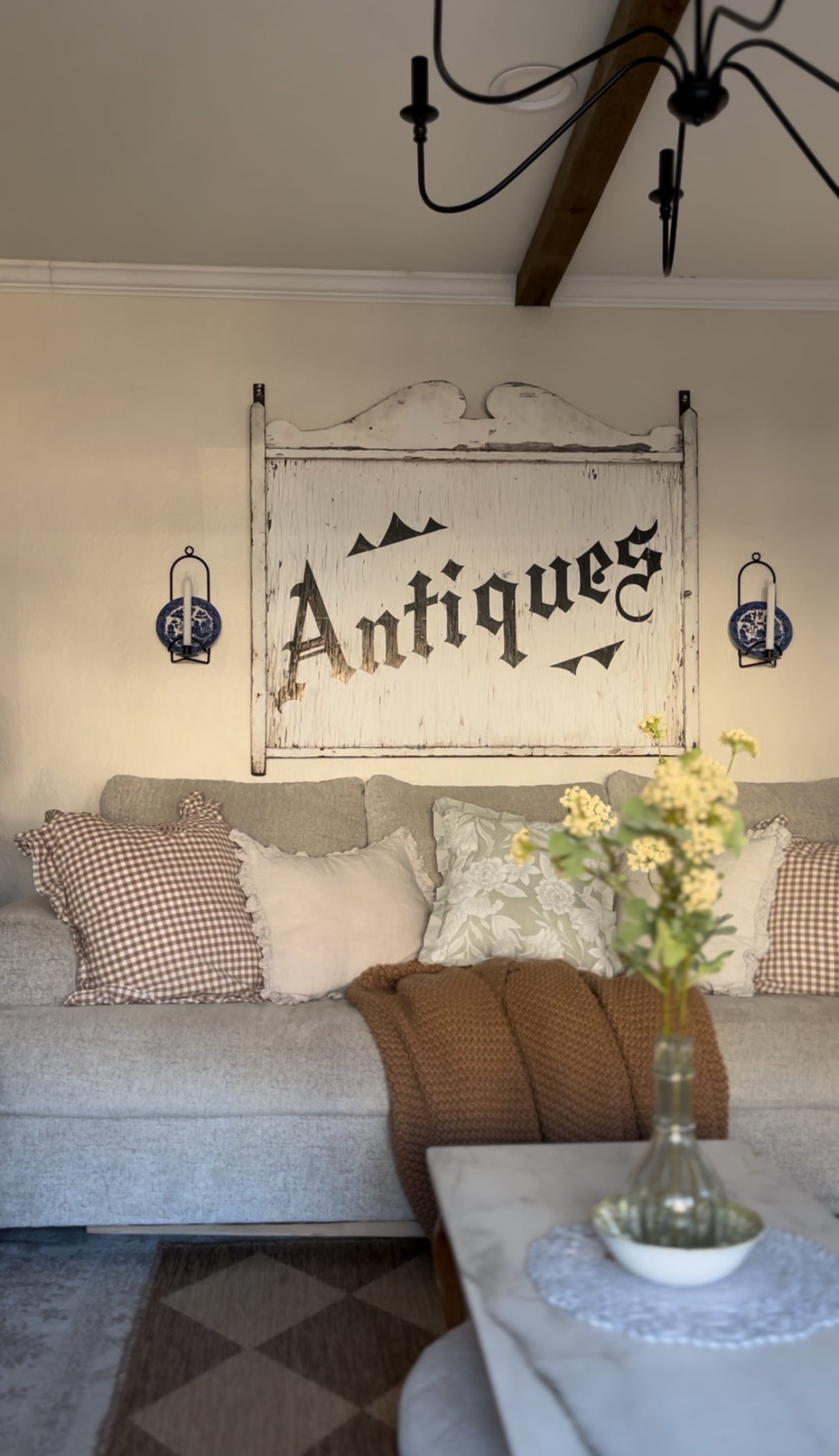 Set of Two Black Metal Plate Holder Sconces with Blue Willow Plates (*candle not included)