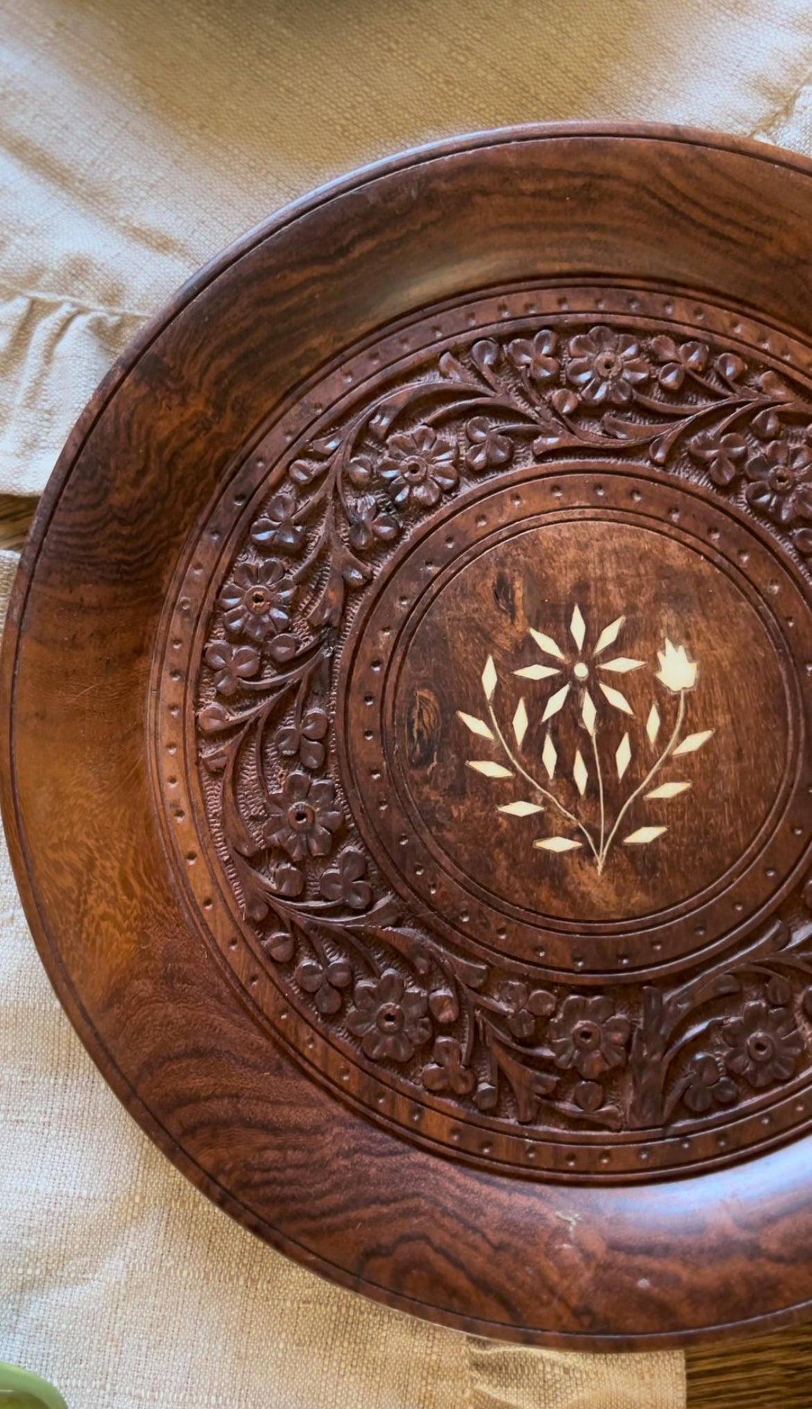 Hand-carved Wooden Inlayed Decorative Plate
