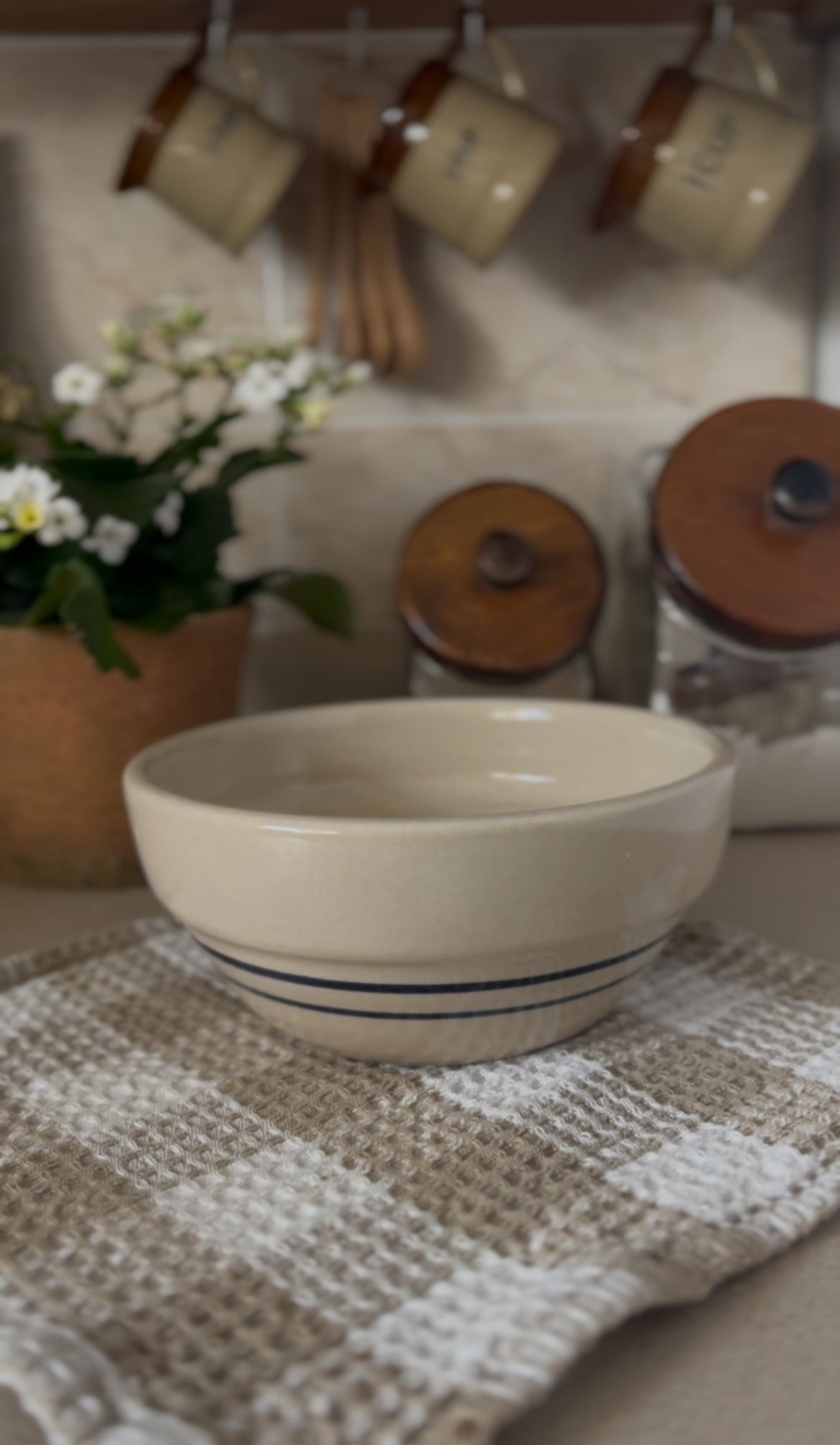 Stoneware Mixing Bowl with Blue Stripes