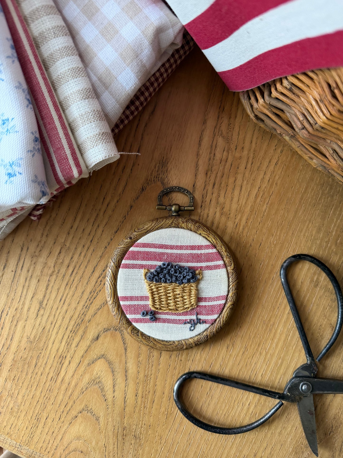 Mini Basket of Blueberries Embroidery Magnet