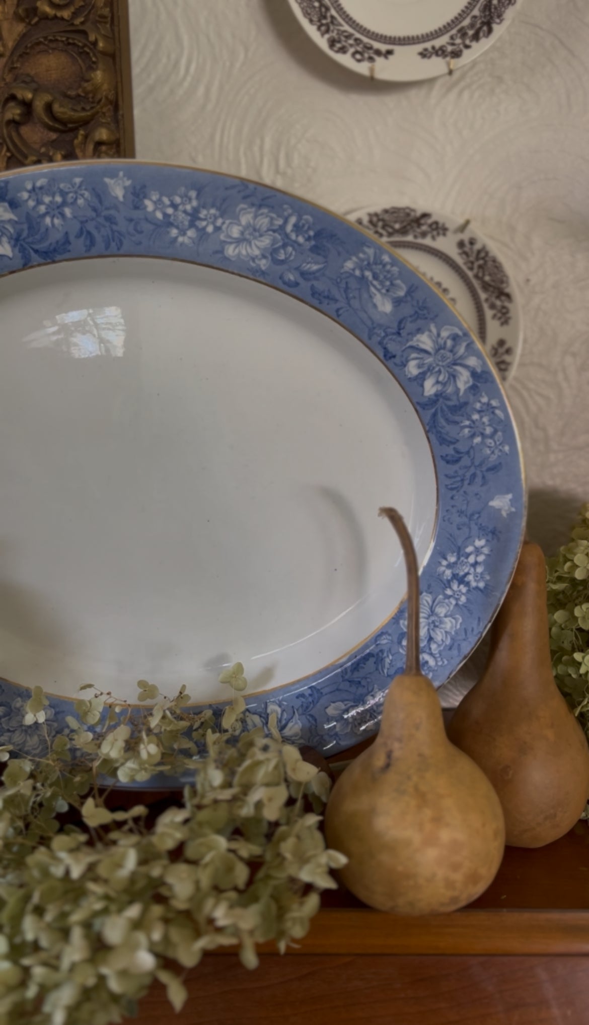 Soho Pottery Blue Transferware Platter with Gold Triming made in England